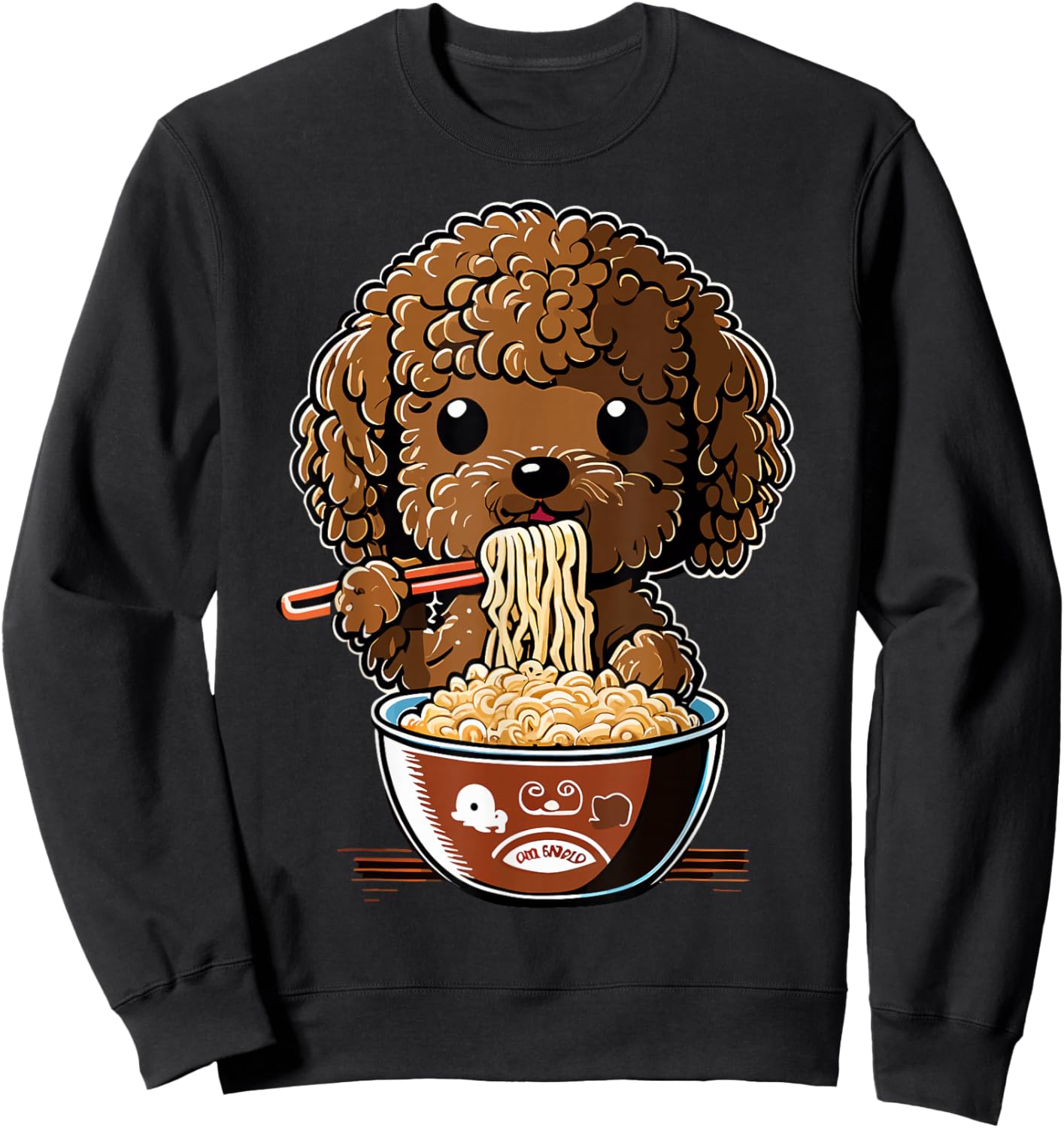 Anime Pet Design Cute Toy Poodle Dog Eating Ramen -Kids Sweatshirt - Sweatshirt | Black
