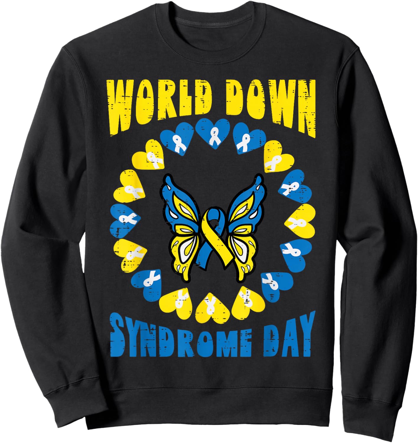 World Down Syndrome Day Butterfly Awareness Men Women Kids Sweatshirt - Sweatshirt | Black