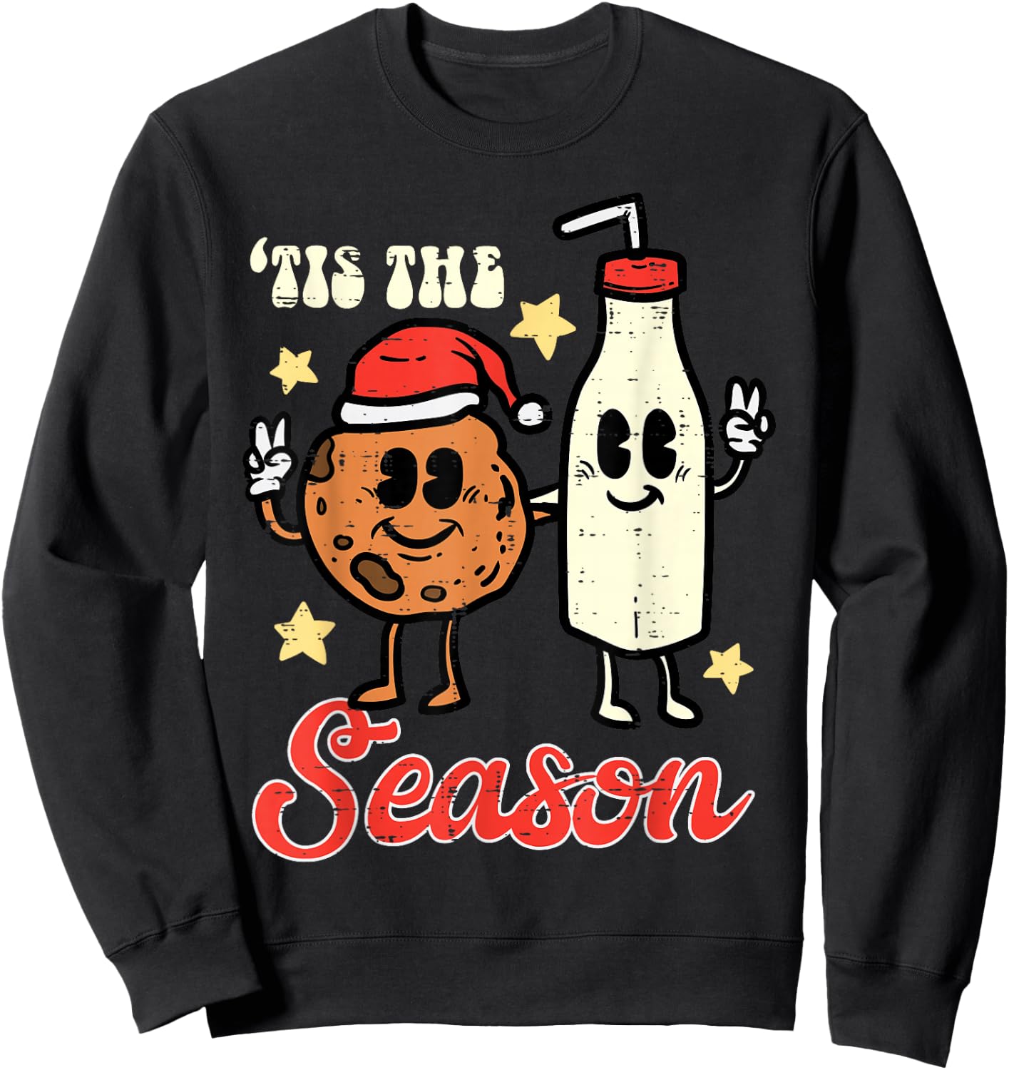 Tis The Season Cookie Milk Christmas Xmas Men Women Kids Sweatshirt - Sweatshirt | Black