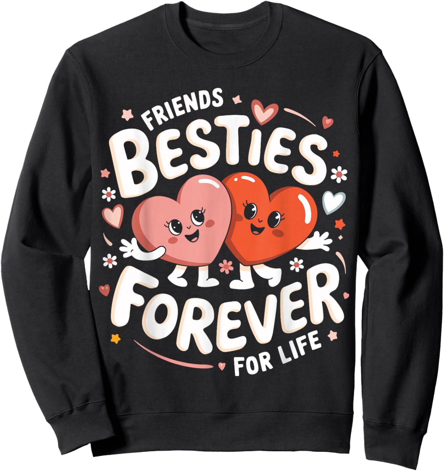 Cute Besties Forever Hearts Friendship Girls Valentines Day Sweatshirt - Sweatshirt | Black