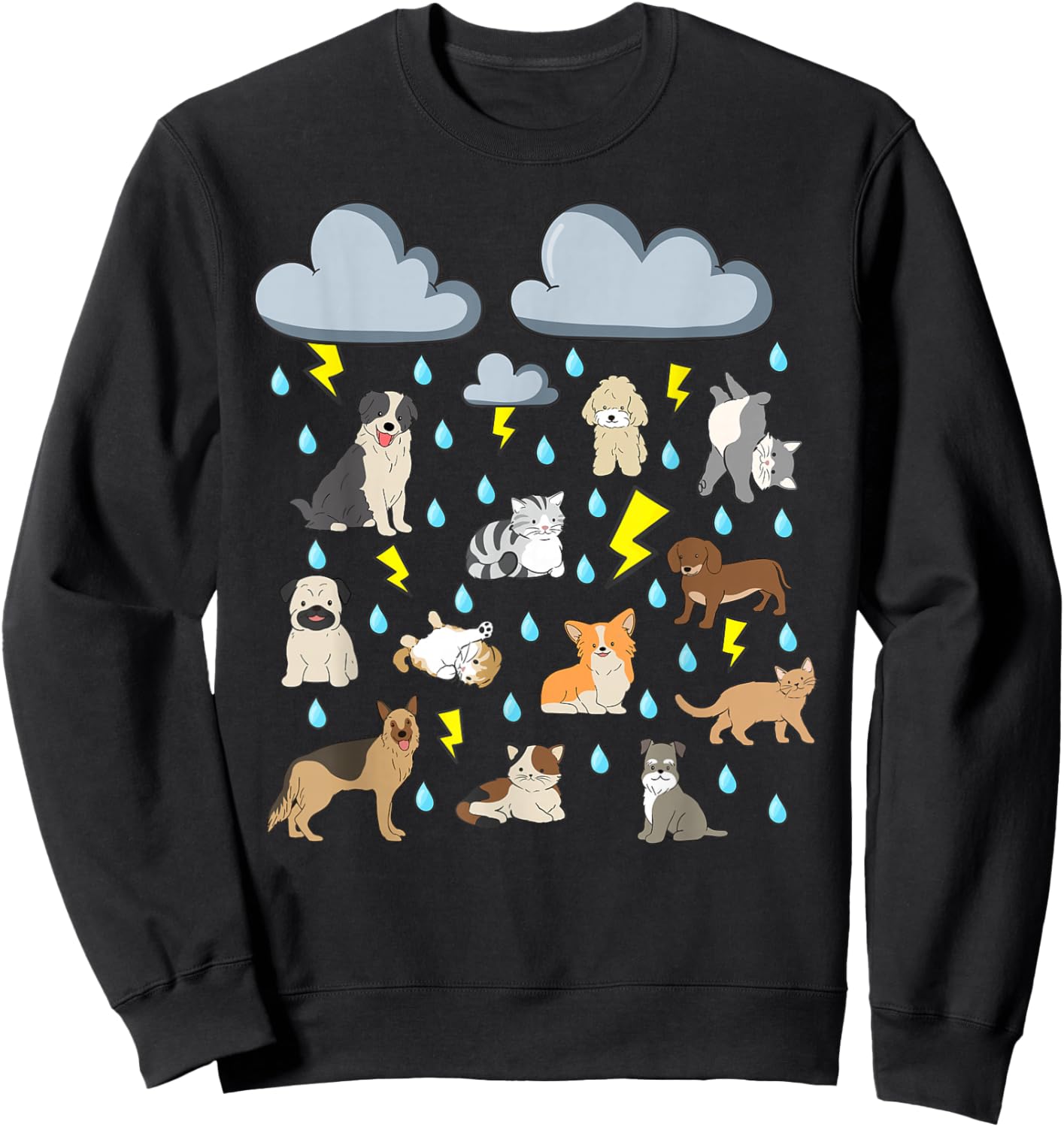 Funny English Idiom Raining Cats and Dogs Puppies Kitten pet Sweatshirt - Sweatshirt | Black