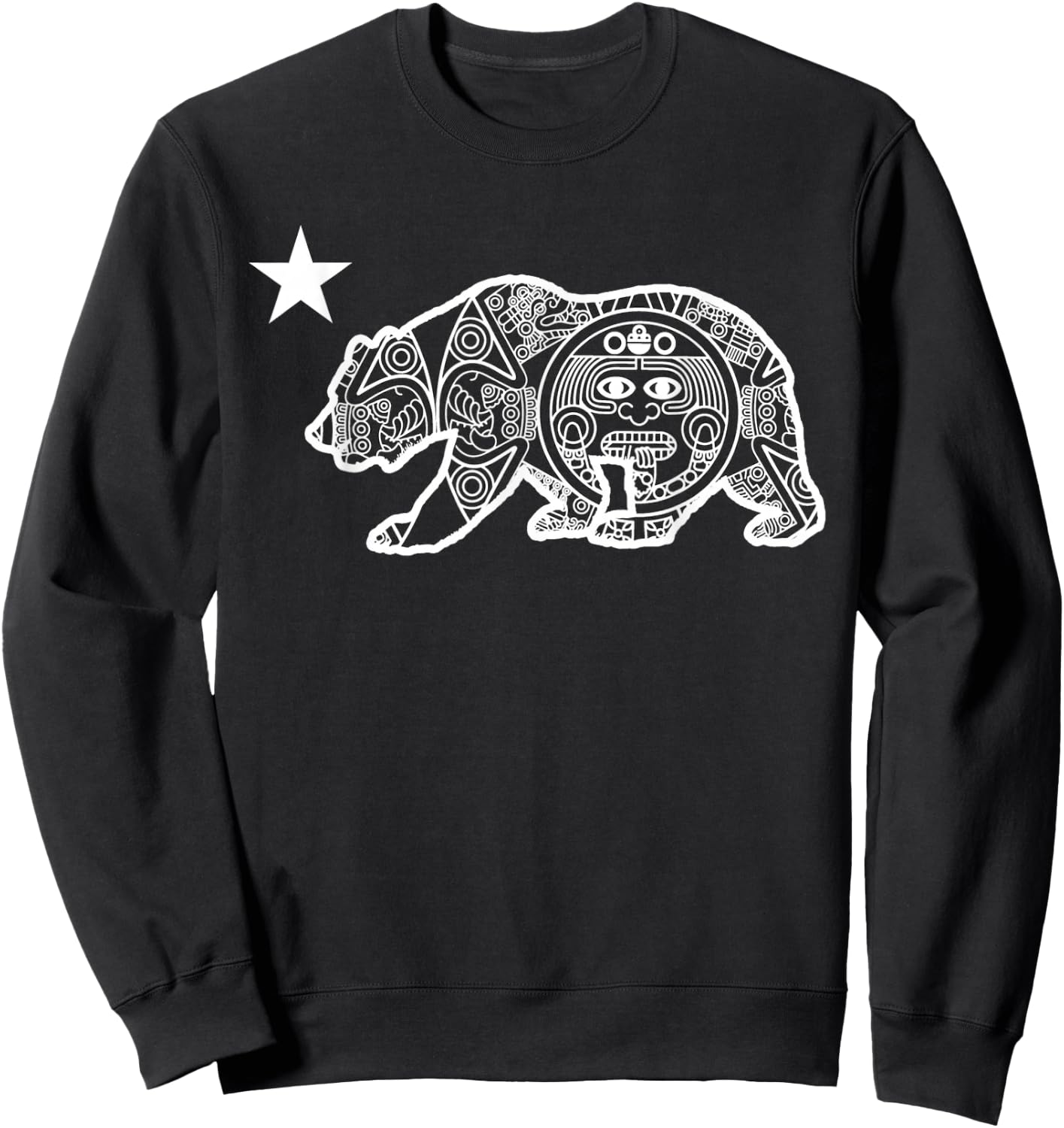 California Flag Bear Aztec Calendar Sweatshirt - Sweatshirt | Black