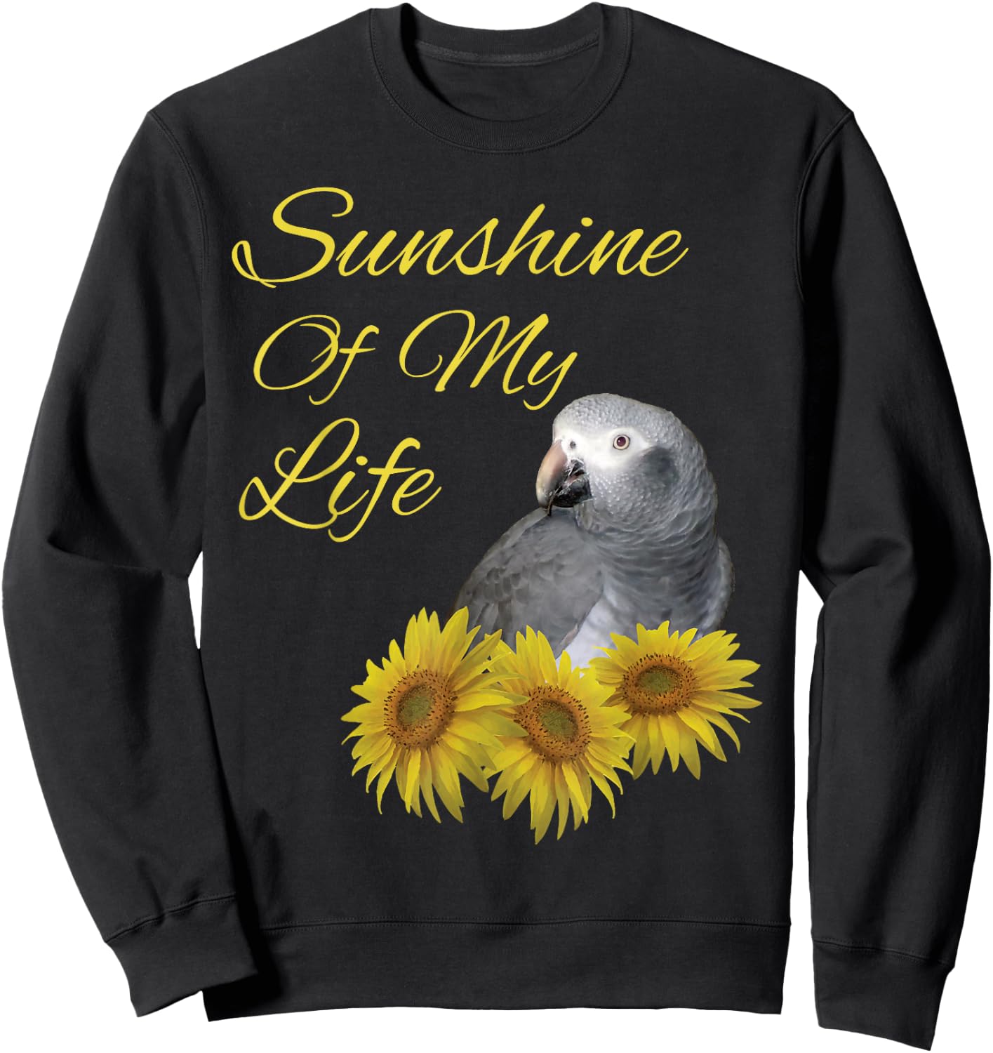Timneh African Grey Parrot Sunshine Sunflower Sweatshirt - Sweatshirt | Black