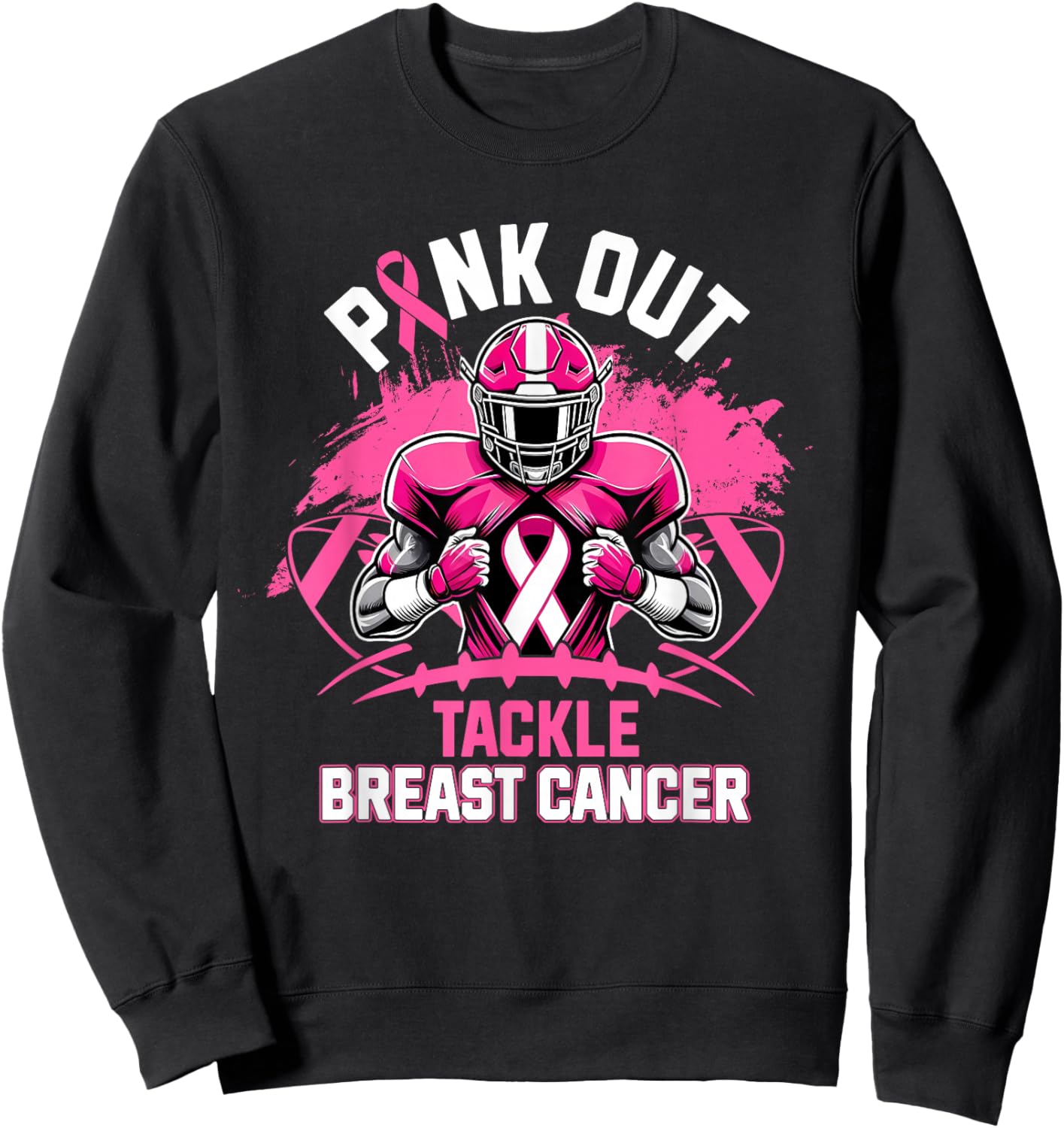Pink Out Tackle Breast Cancer Awareness Football Pink Ribbon Sweatshirt - Sweatshirt | Black