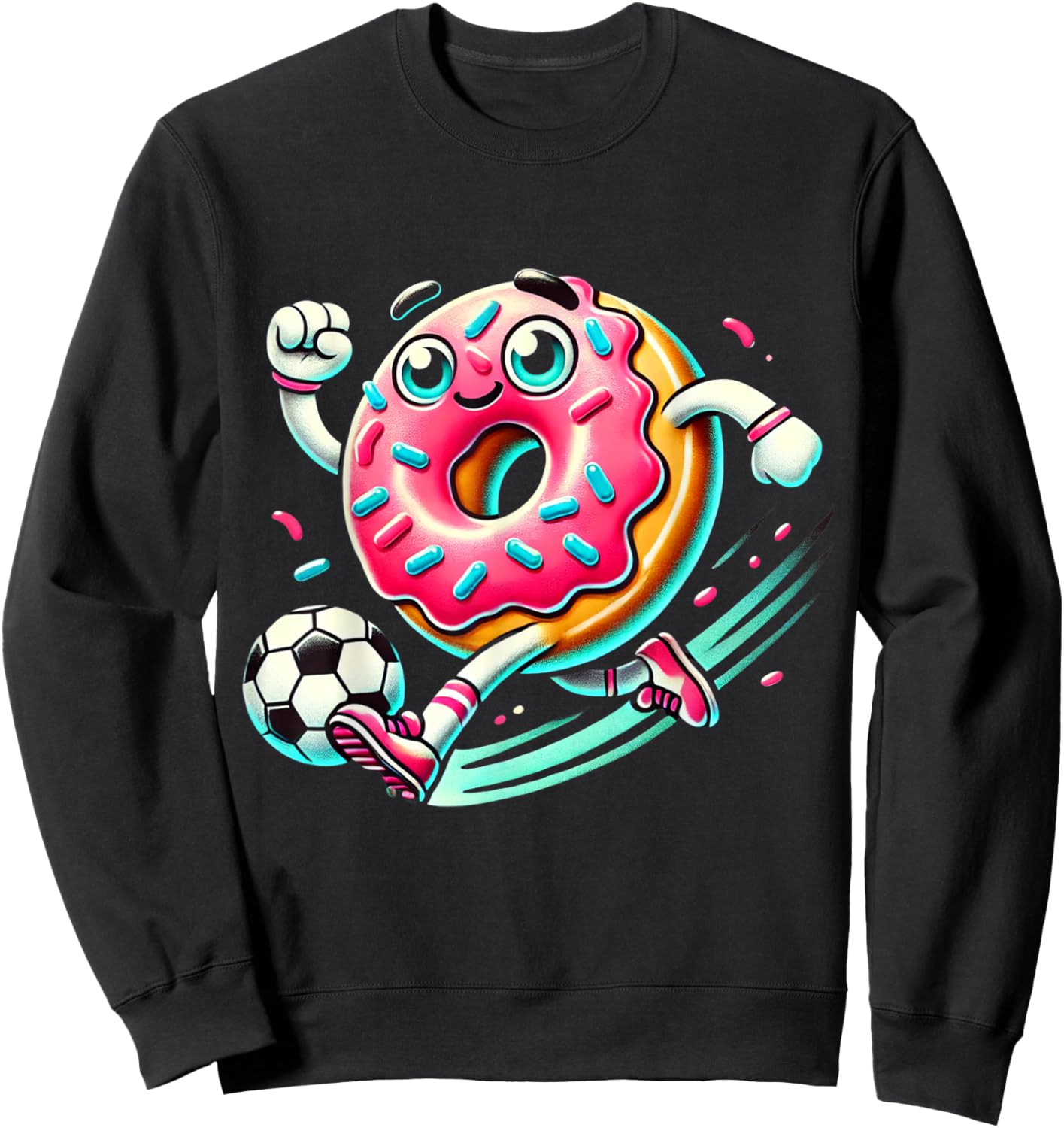 Funny Donut Playing Soccer Food Champ Sports Donut Sweatshirt - Sweatshirt | Black