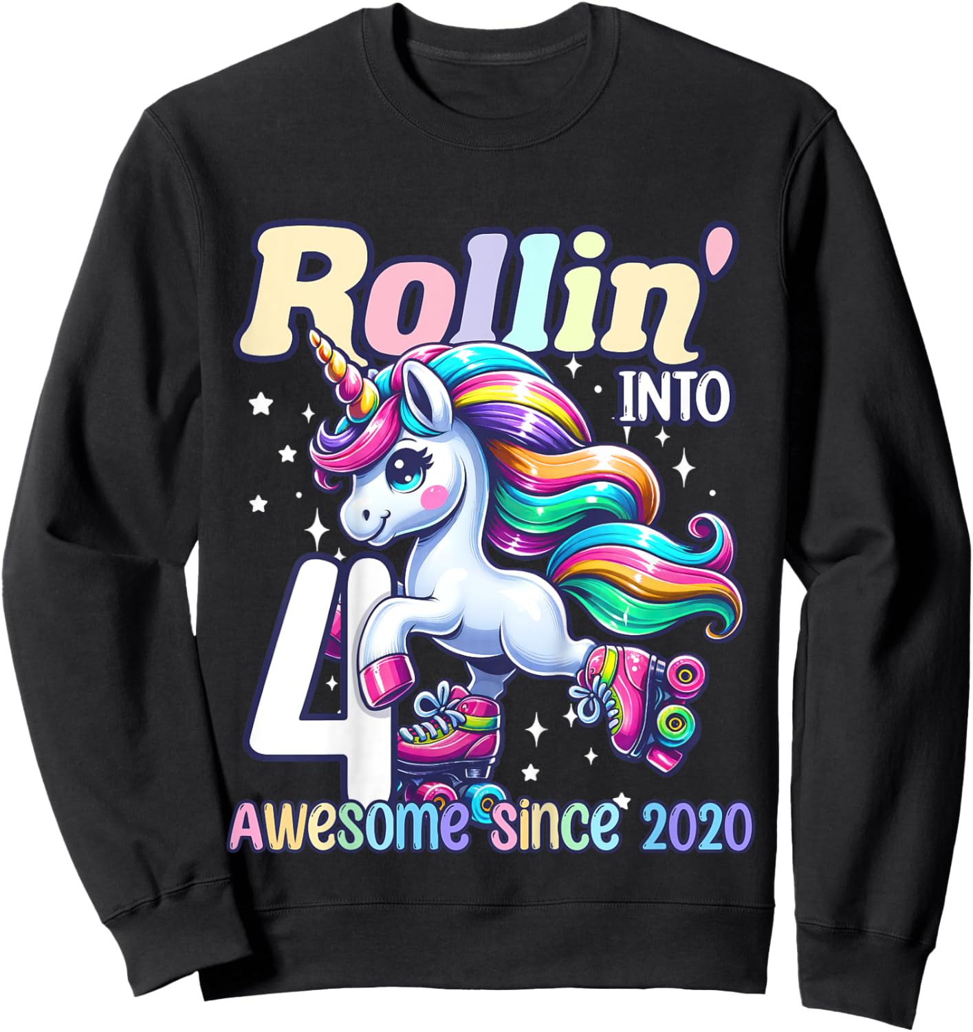 Unicorn 4th Birthday 4 Year Old Roller Skate Party Girls Sweatshirt - Sweatshirt | Black