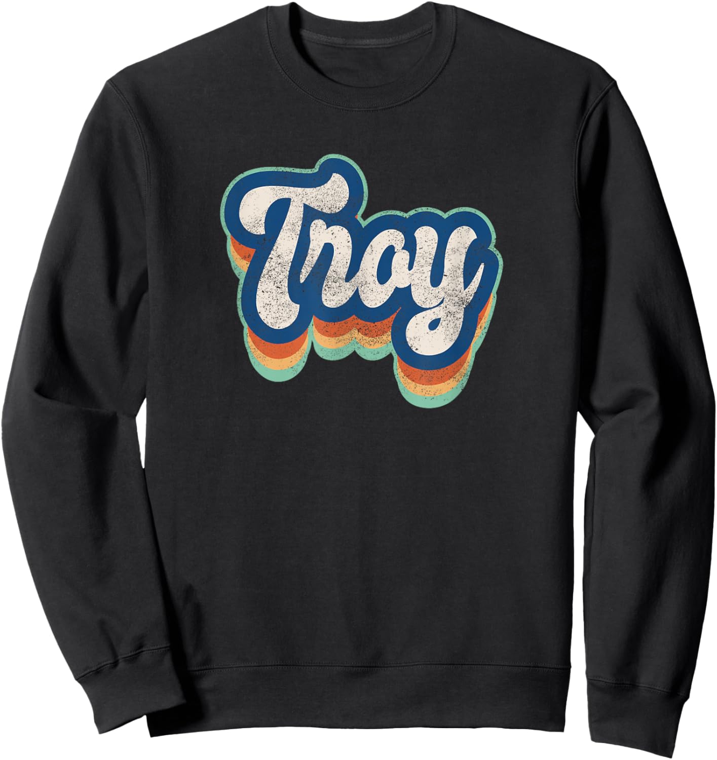 Troy First Name Boy Vintage Style 70s 80s Personalized Sweatshirt - Sweatshirt | Black