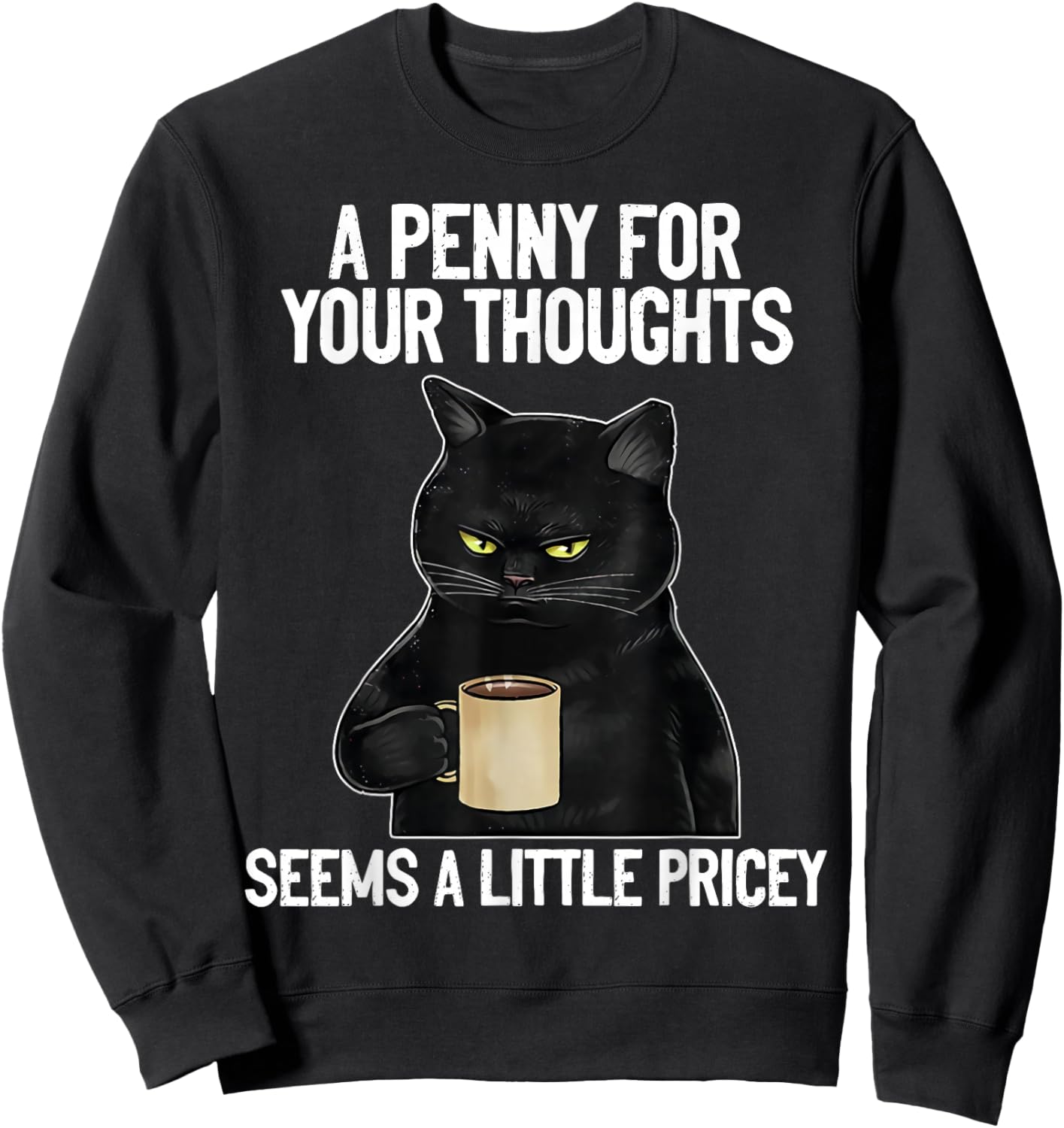 Funny Cat Saying A Penny For Your Thoughts Sarcastic Joke Women Sweatshirt - Sweatshirt | Black
