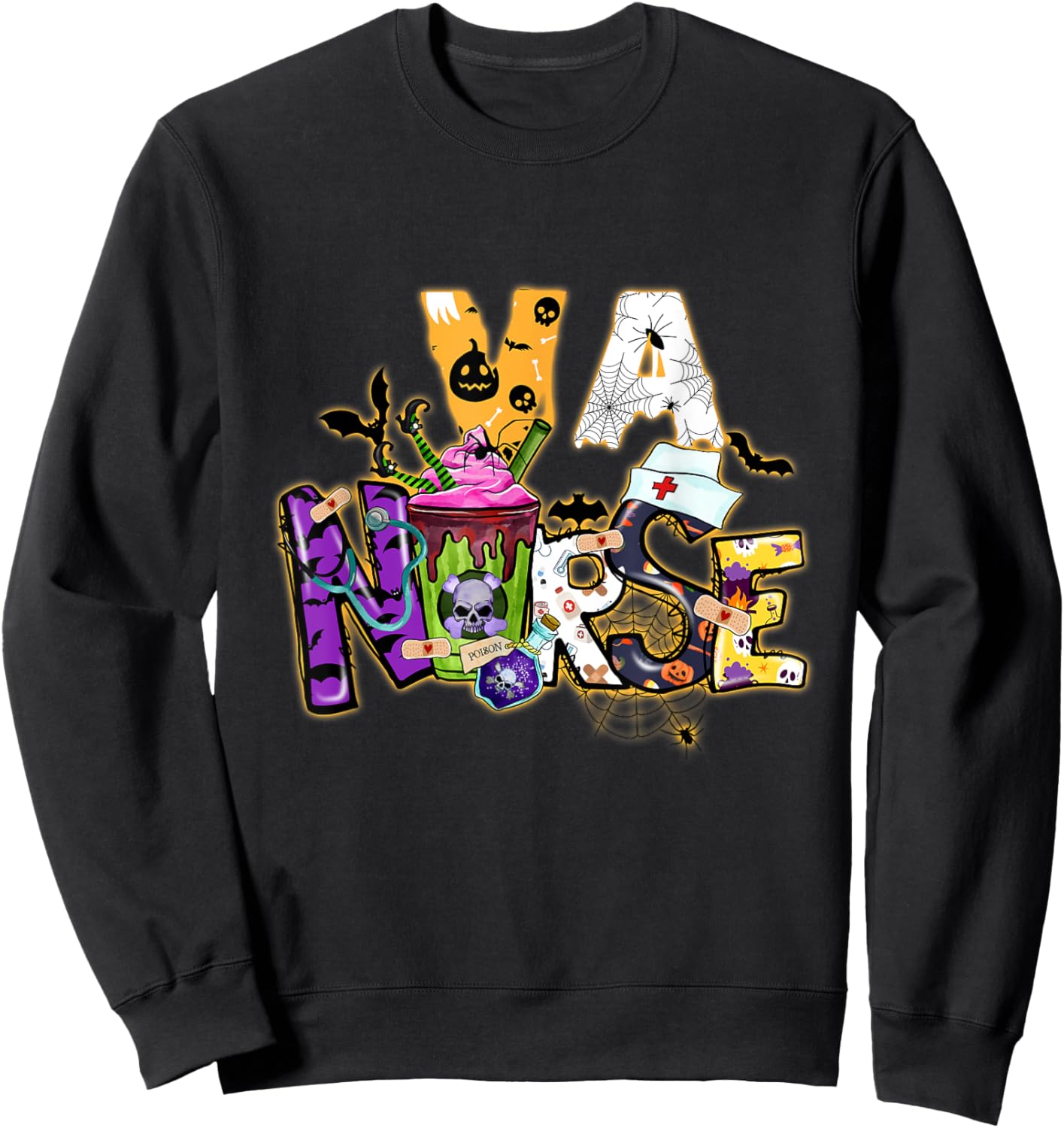 Va Nurse Witch Vintage Halloween Shirt Funny Va Nursing Rn Sweatshirt - Sweatshirt | Black
