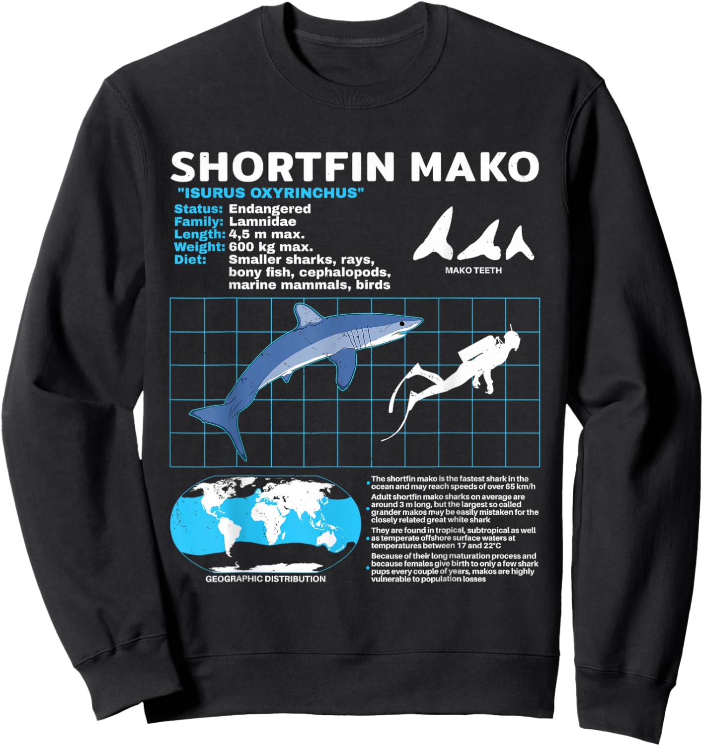 Mako Shark Fact Sheet Sweatshirt - Sweatshirt | Black
