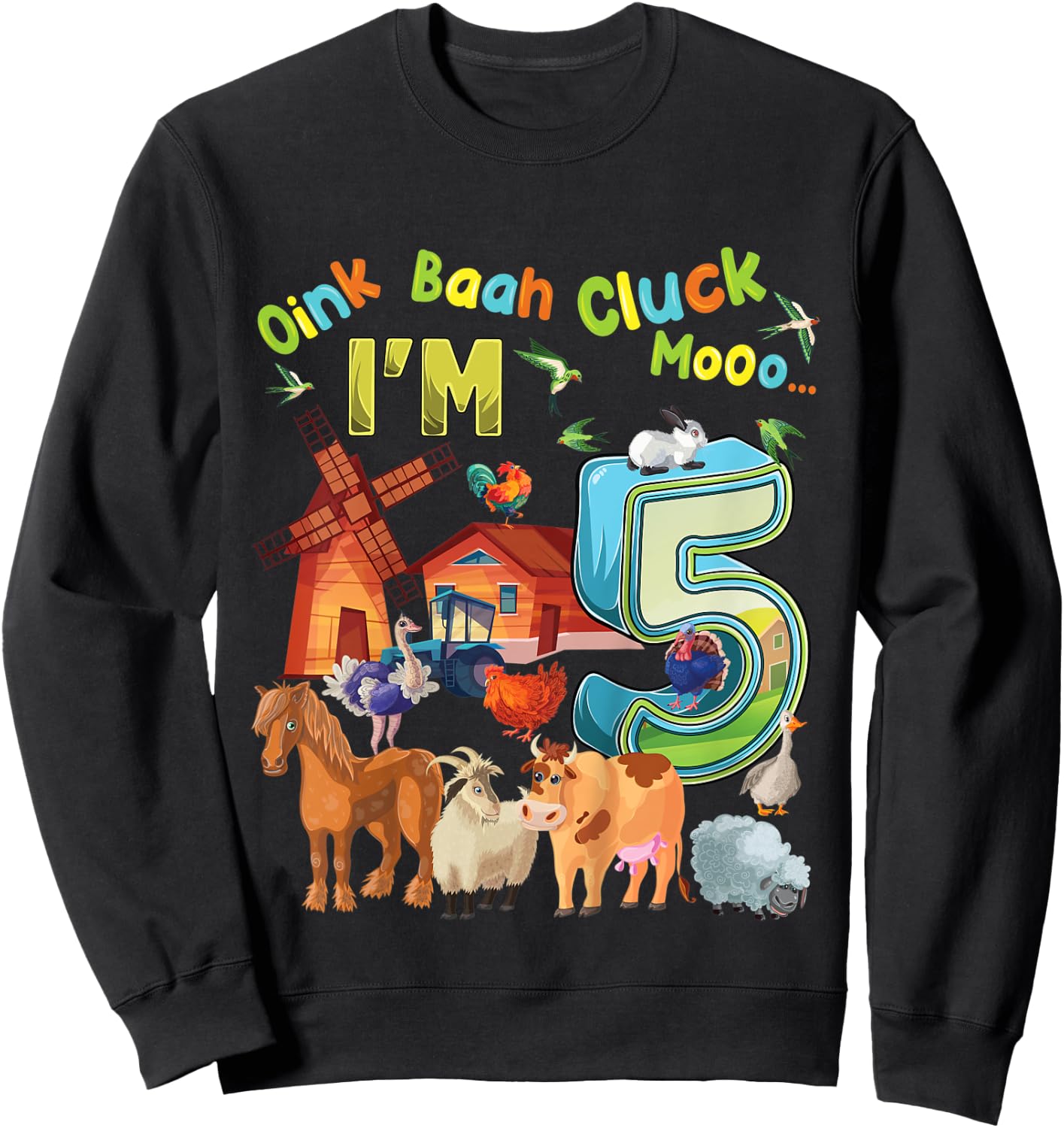 Kids Barnyard 5th Birthday Farm Animals 5 Years Old Farming Sweatshirt - Sweatshirt | Black