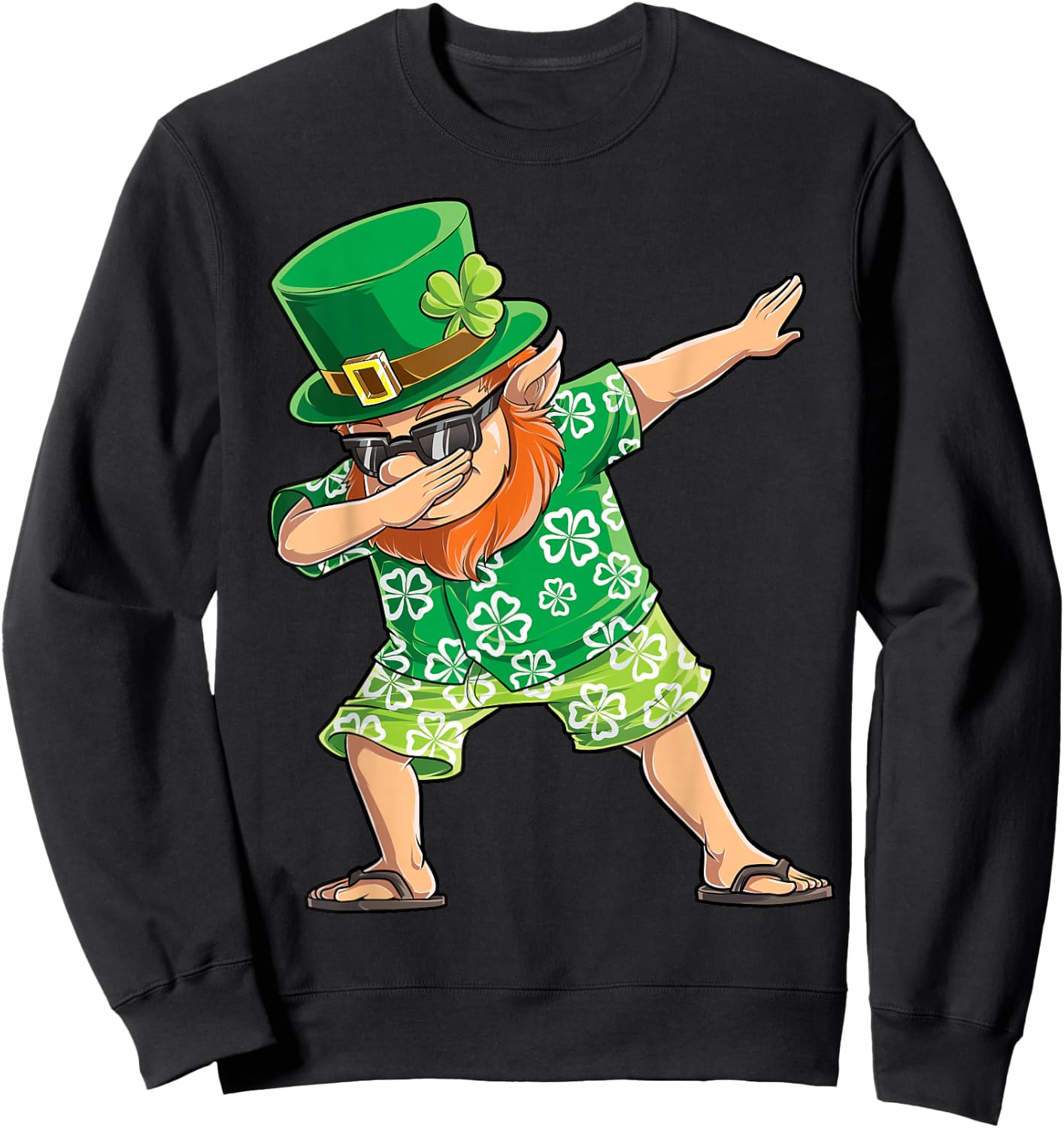 Dabbing Leprechaun St Patricks Day Boys Men Hawaiian Surfing Sweatshirt - Sweatshirt | Black
