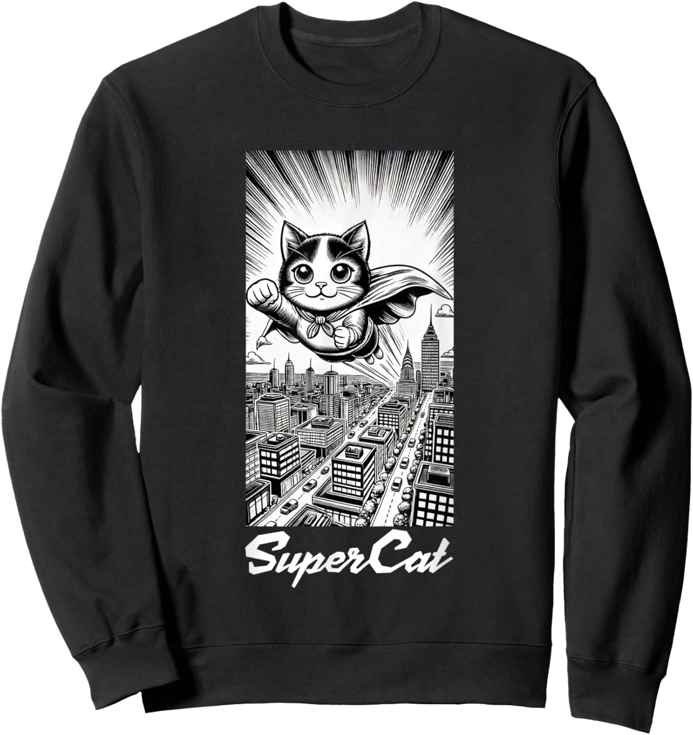 Super Cat, funny, manga style, Super Animals Sweatshirt - Sweatshirt | Black