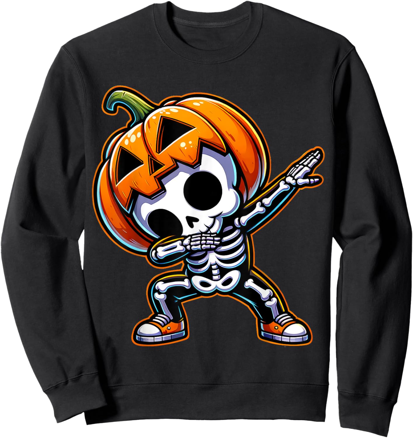 Dabbing Halloween Skeleton Boys Trick Treat Funny Pumpkin Sweatshirt - Sweatshirt | Black