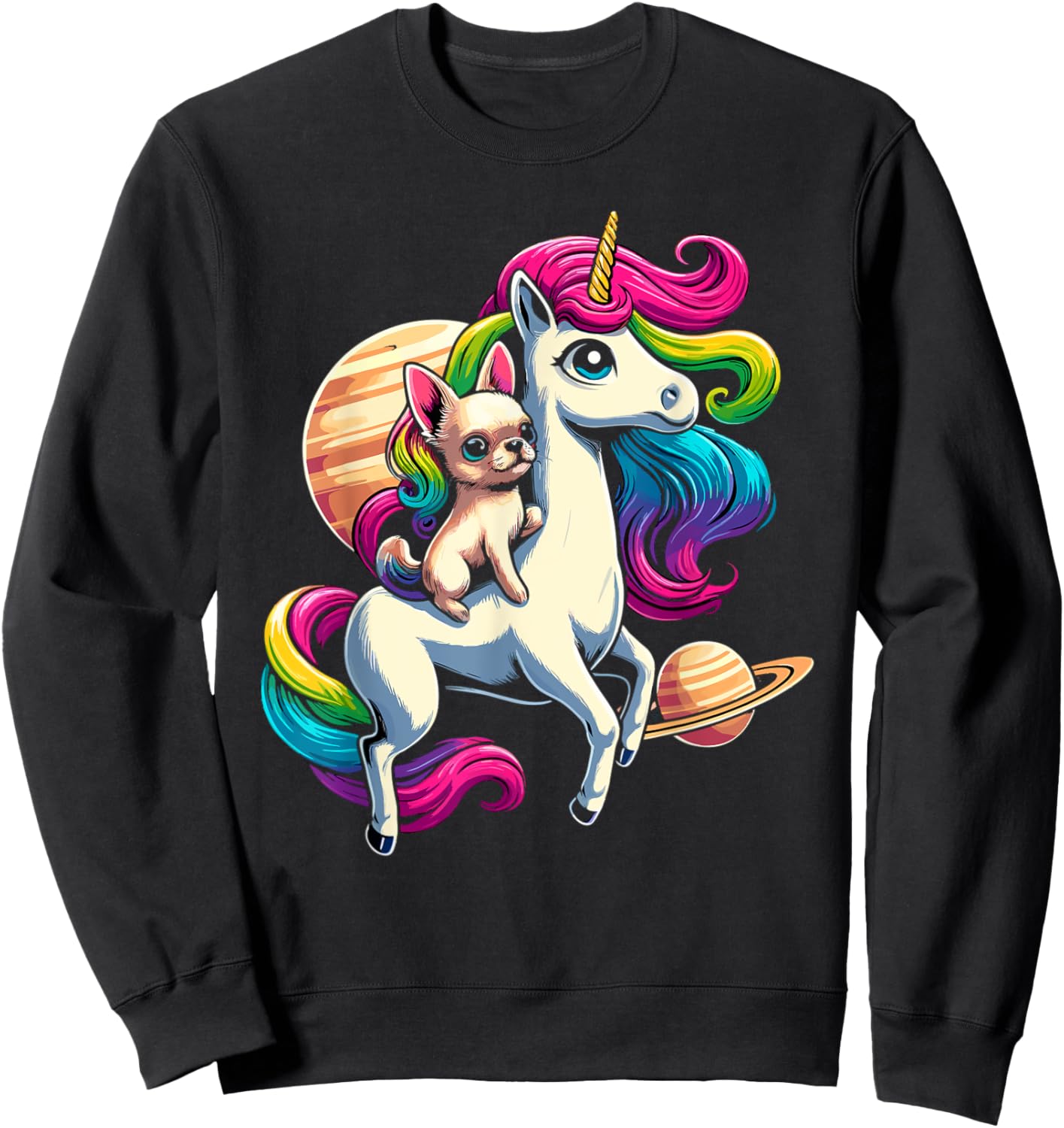 Chihuahua Riding Unicorn for Girls and Women Sweatshirt - Sweatshirt | Black