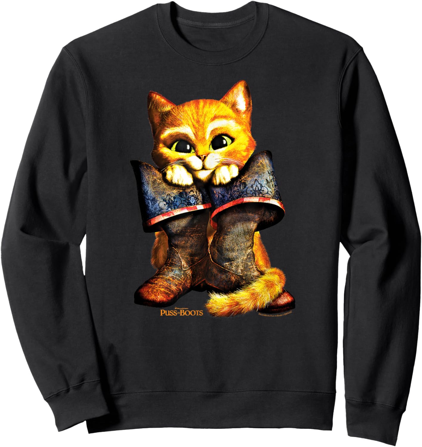 DreamWorks Puss in Boots with Boots , Black, S Sweatshirt - Sweatshirt | Black