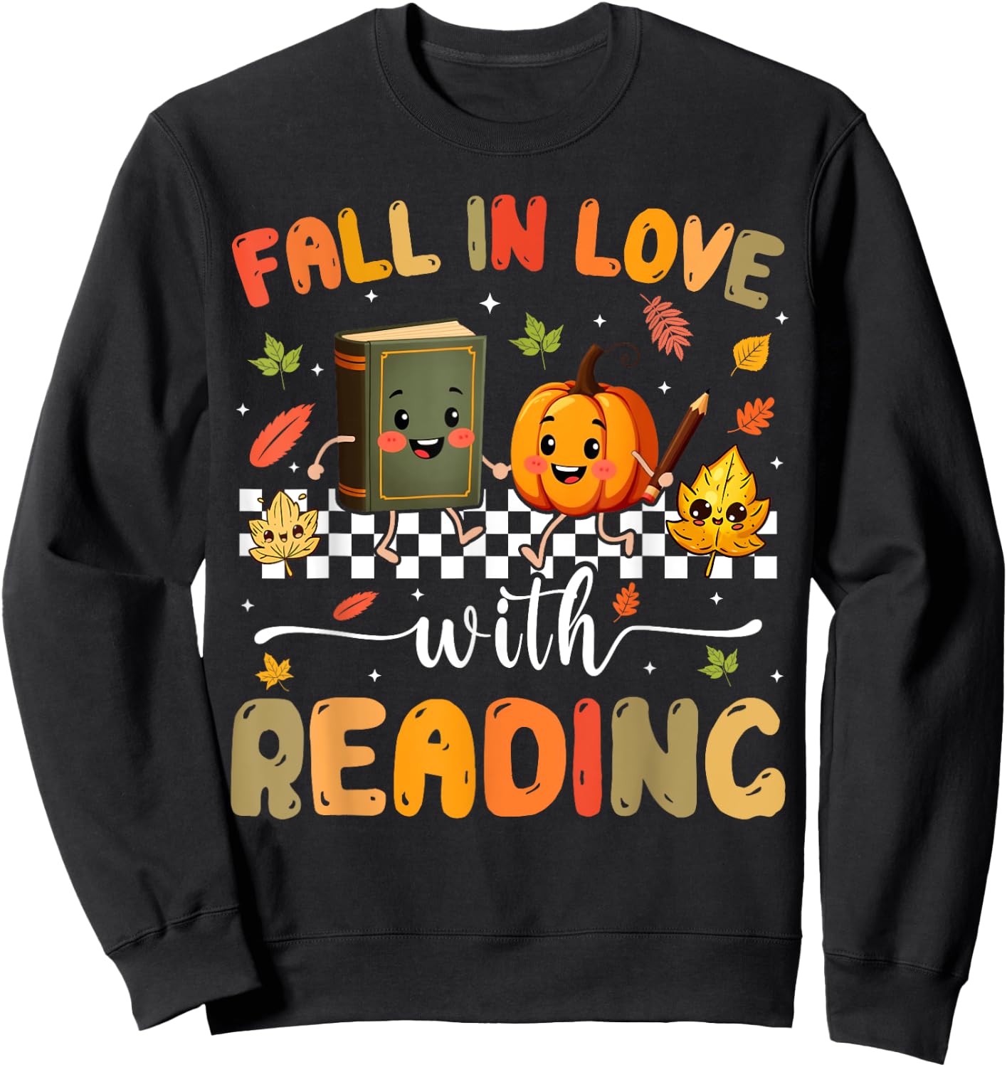 Fall In Love With Reading Pumpkin Autumn Fall Teacher Sweatshirt - Sweatshirt | Black