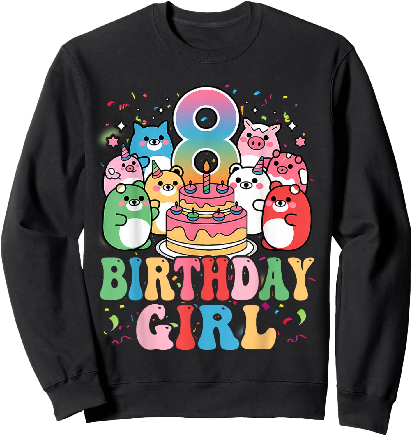 8th Birthay Girl Party Funny Squish Squad 8 Years Old Kids Sweatshirt - Sweatshirt | Black