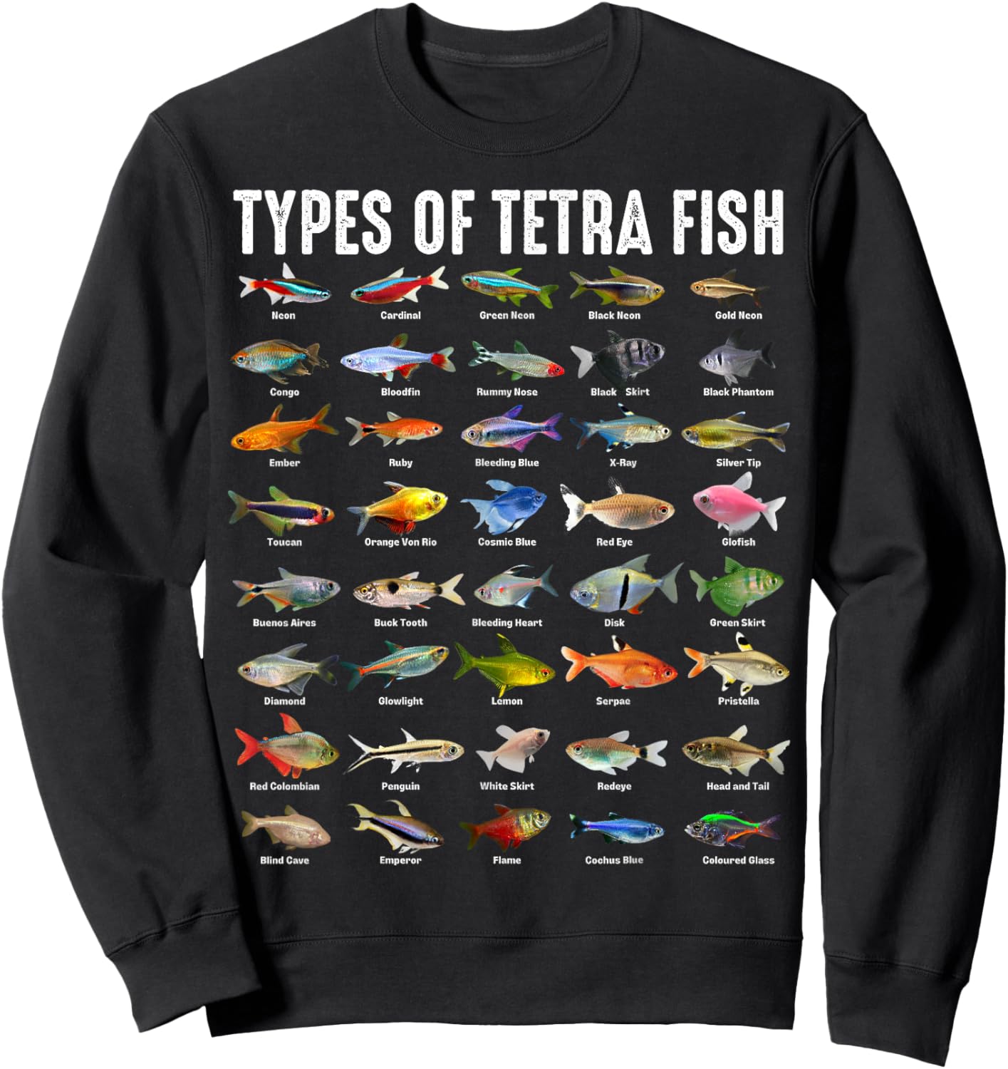 Types of Tetra Fish - Tetras Aquarium Fish Species Lover Sweatshirt - Sweatshirt | Black