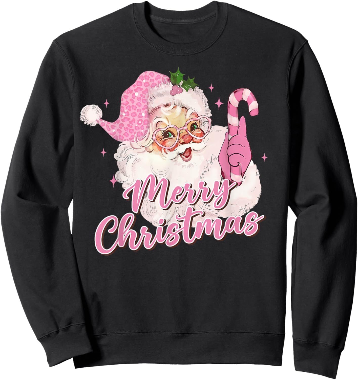 Merry Christmas Pink Santa Claus Vintage Retro Xmas Holiday Sweatshirt - Sweatshirt | Black