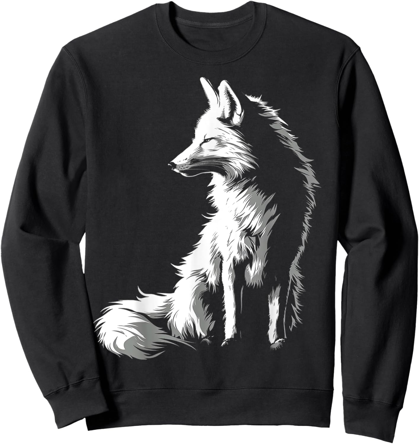 Fox Drawing Illustration Animal Art Graphic Fox Sweatshirt - Sweatshirt | Black