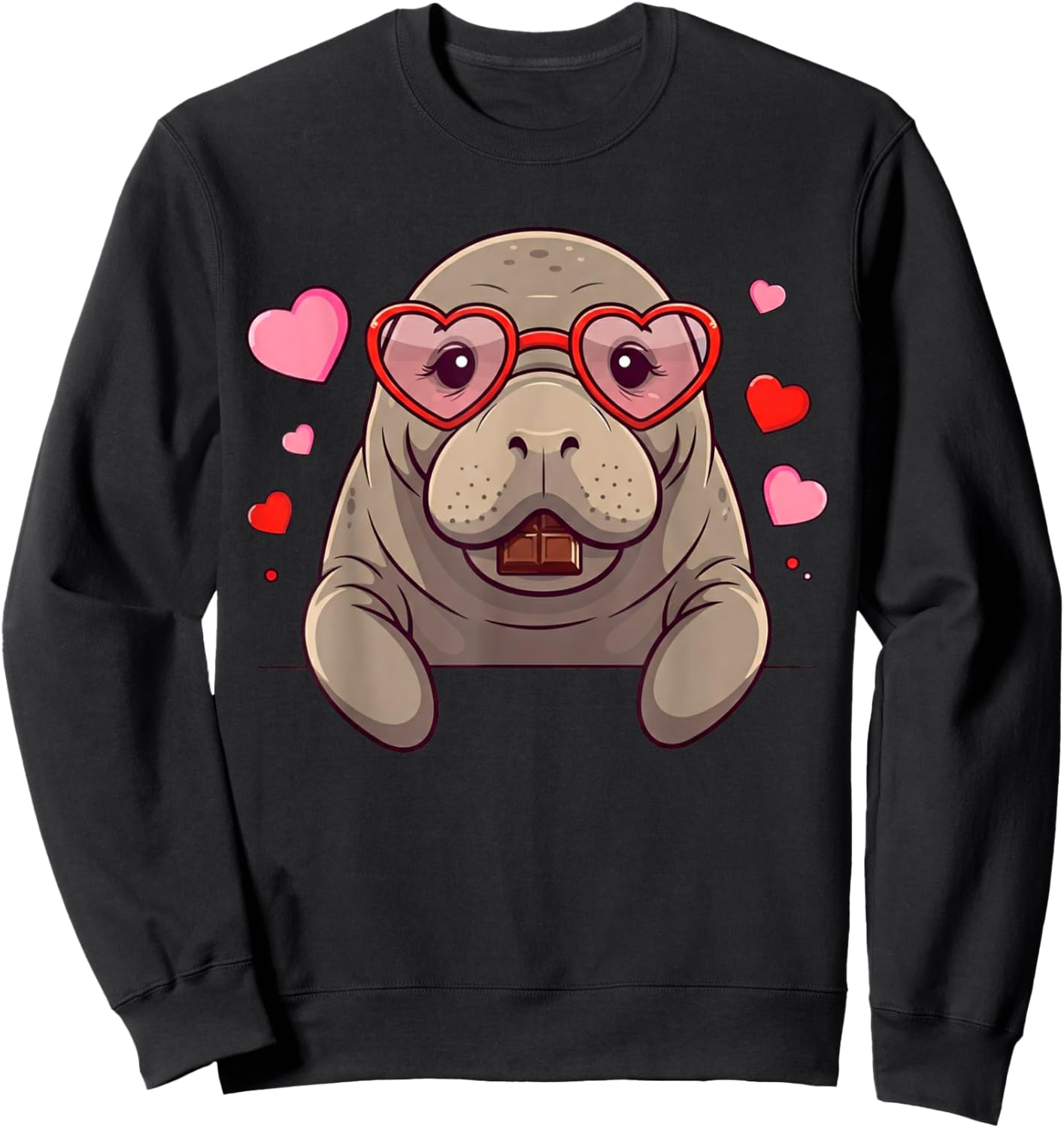 Funny Manatee Heart Chocolate Valentine Kids Sweatshirt - Sweatshirt | Black
