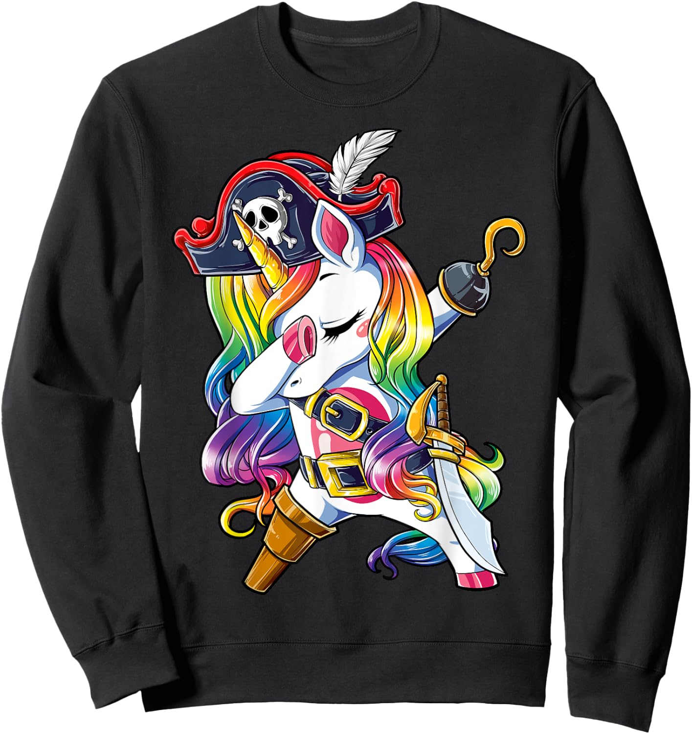 Dabbing Unicorn Pirate Jolly Roger Costume Kids Girls Boys Sweatshirt - Sweatshirt | Black