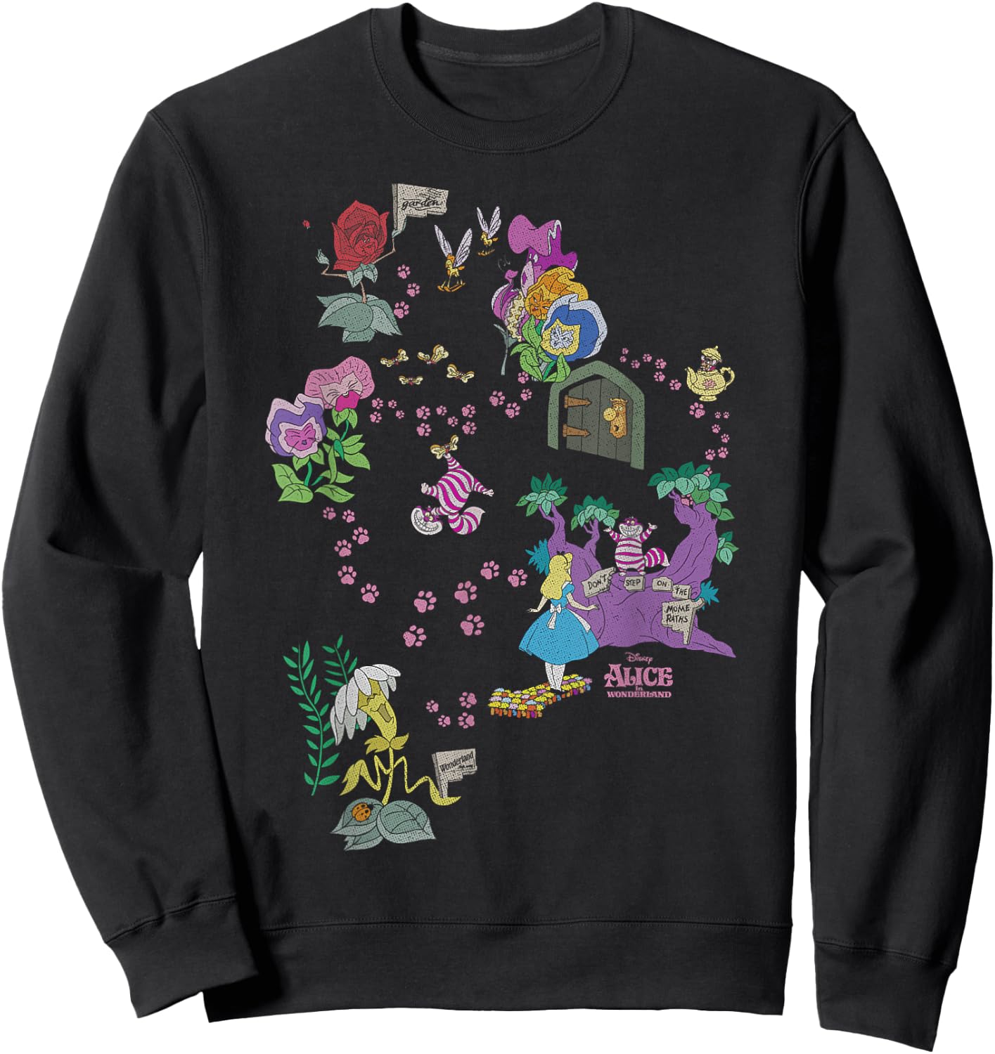 Disney Alice in Wonderland Cheshire Cat Paw Prints Map Small Sweatshirt - Sweatshirt | Black