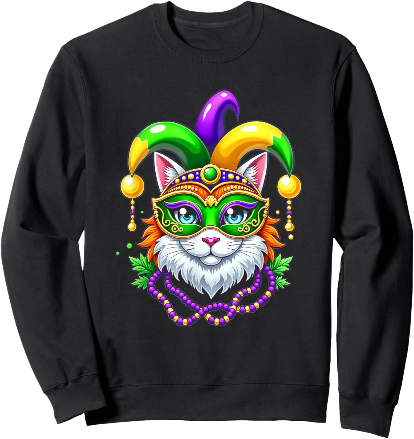 Mardi Gras Cat Jester Mask Party Festival Sweatshirt - Sweatshirt | Black