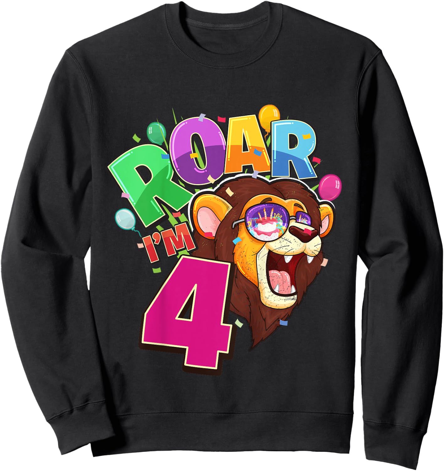 4th Birthday ROAR I'M 4 Year Old Lion Safari Party Gift Sweatshirt - Sweatshirt | Black