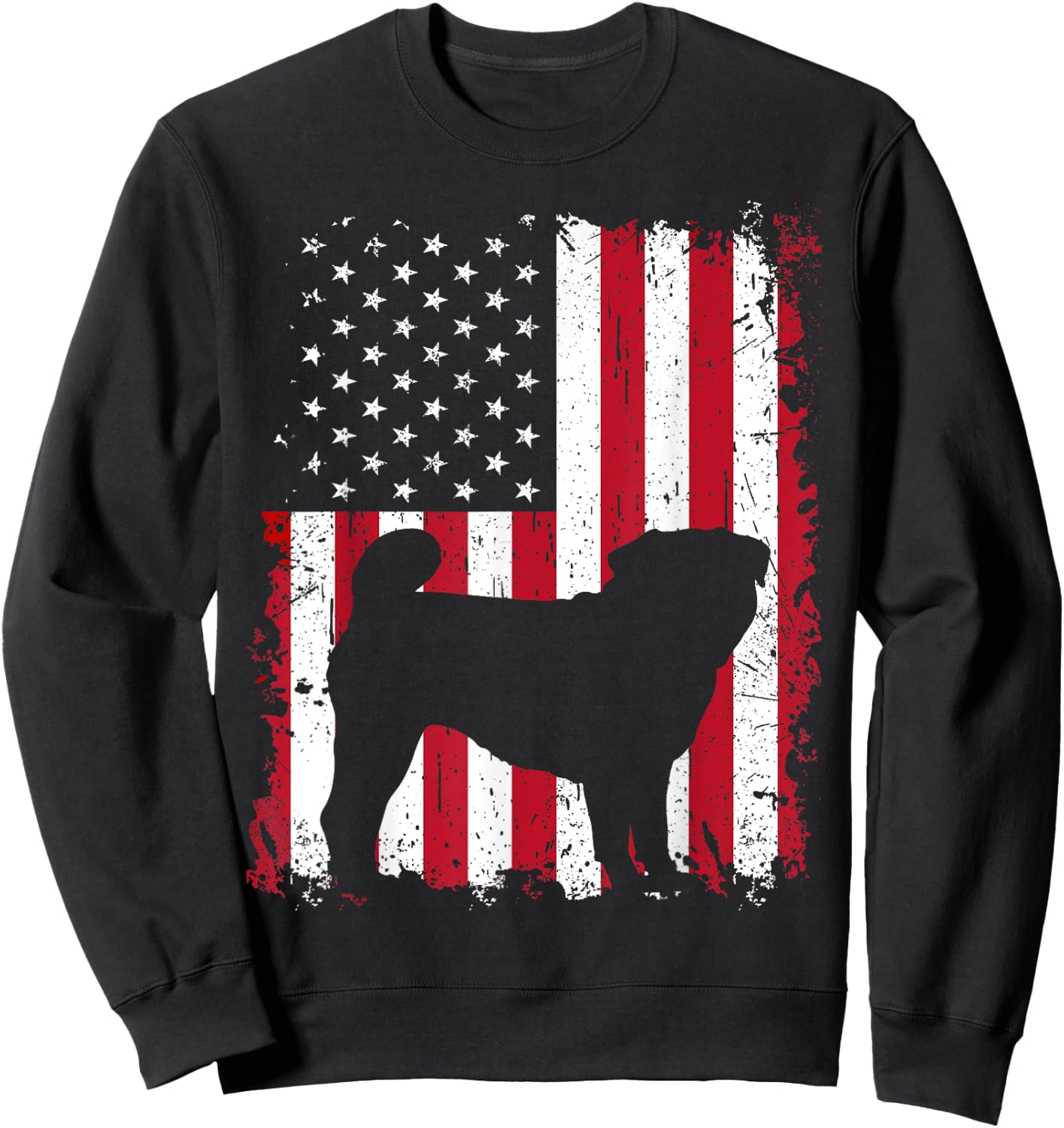 Pug 4th of July Patriotic American USA Flag Gift Men Sweatshirt - Sweatshirt | Black