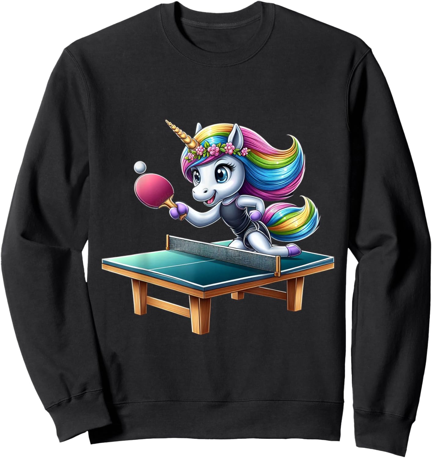 Unicorn Table Tennis Ping Pong Boys Girls Women Kids Teens Sweatshirt - Sweatshirt | Black
