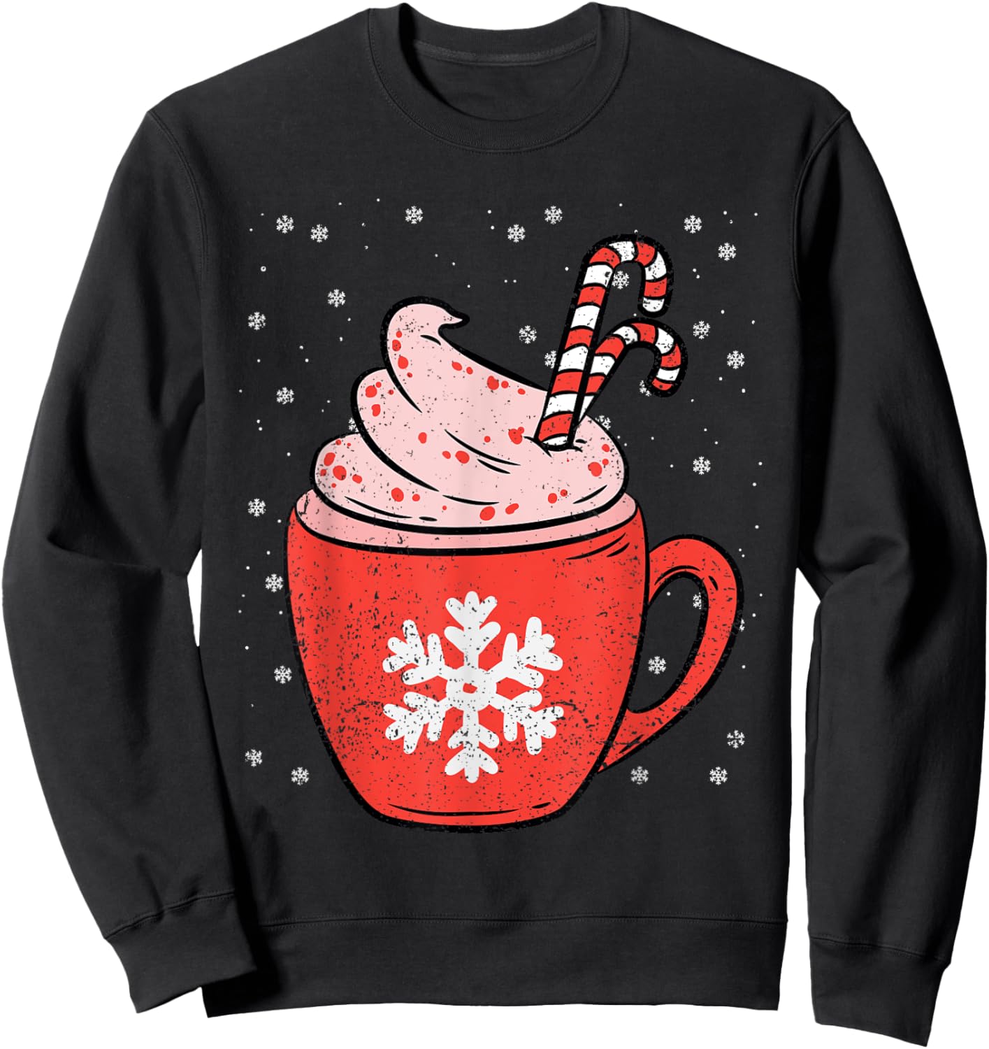 Coffee Candy Cane Christmas Pajama X-mas Snowflakes Sweatshirt - Sweatshirt | Black
