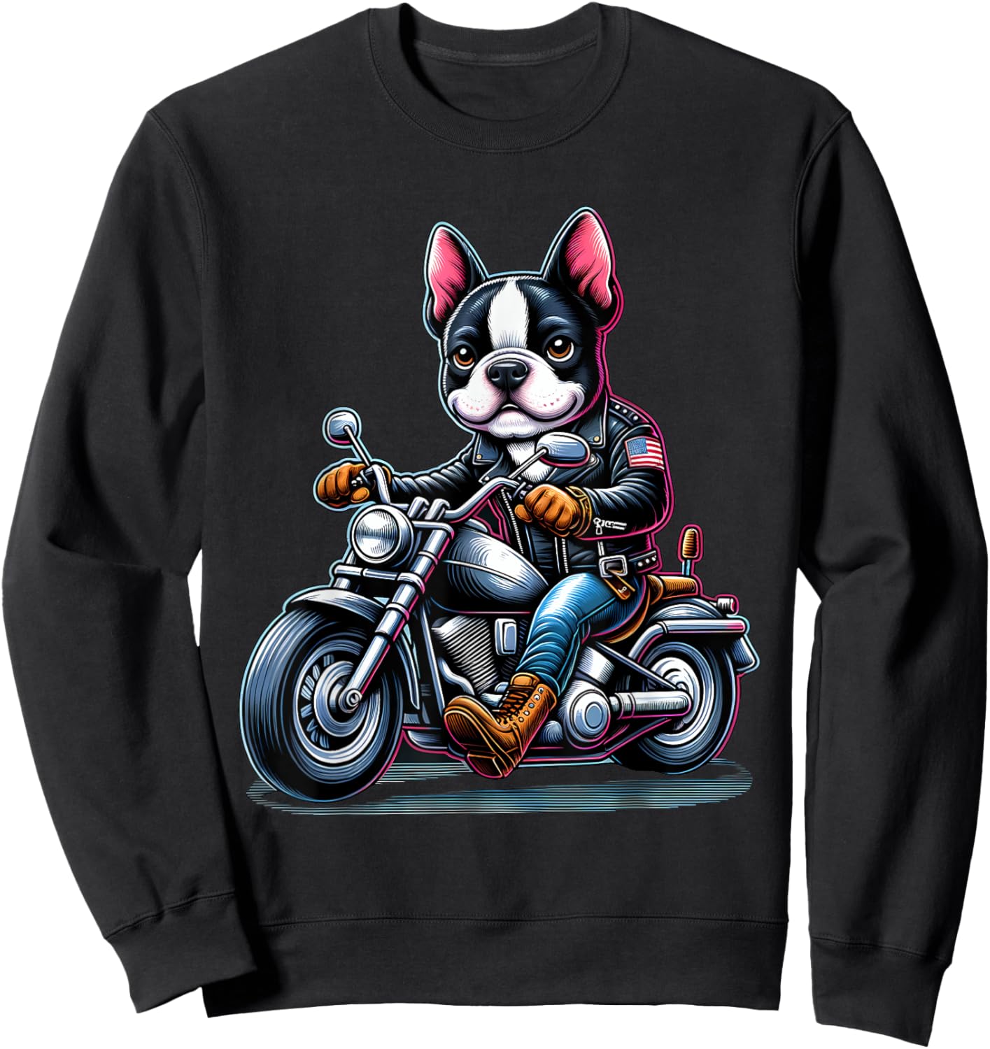 Biker Boston Terrier Dog Riding Motorbike Sweatshirt - Sweatshirt | Black