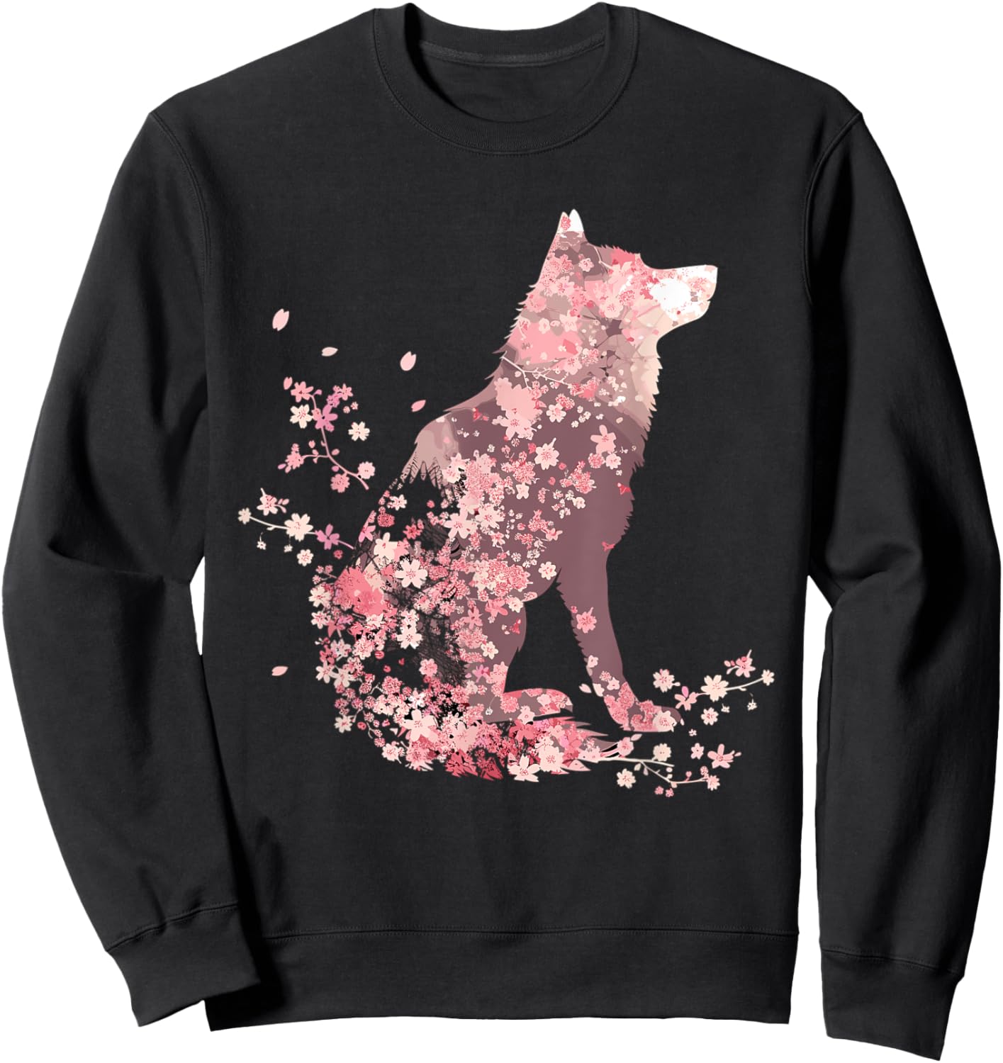 Wolf Lover Cherry Blossom Wolves Animal Wildlife Sweatshirt - Sweatshirt | Black