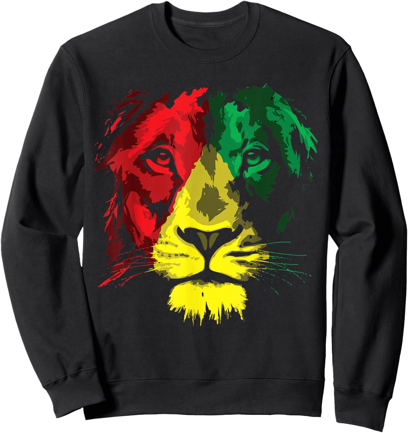 Reggae Lion Face - Lion Jamaica Flag Reggaeton Culture Sweatshirt - Sweatshirt | Black
