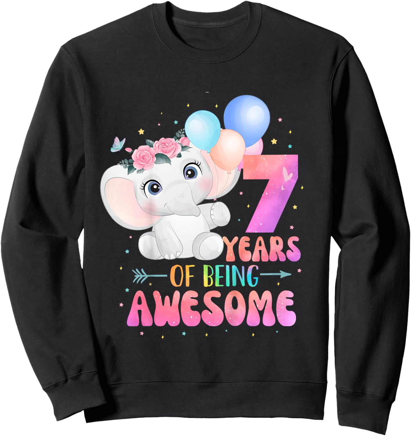 7 Years Of Being Awesome Cute Elephant 7th Birthday Girl Sweatshirt - Sweatshirt | Black