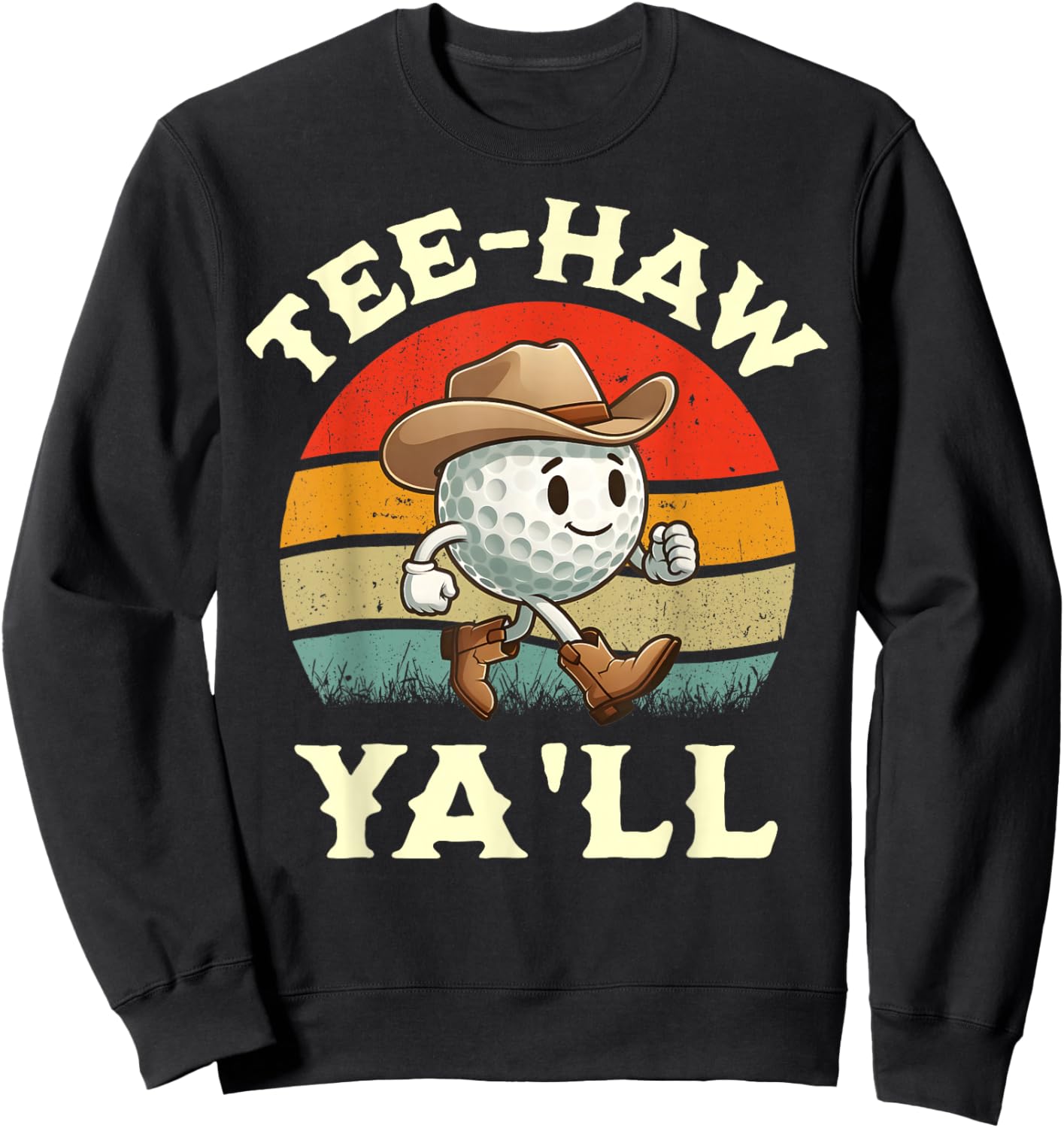 Western Haw Y'all Funny Golf Ball Cowboy Southern Retro Sweatshirt - Sweatshirt | Black