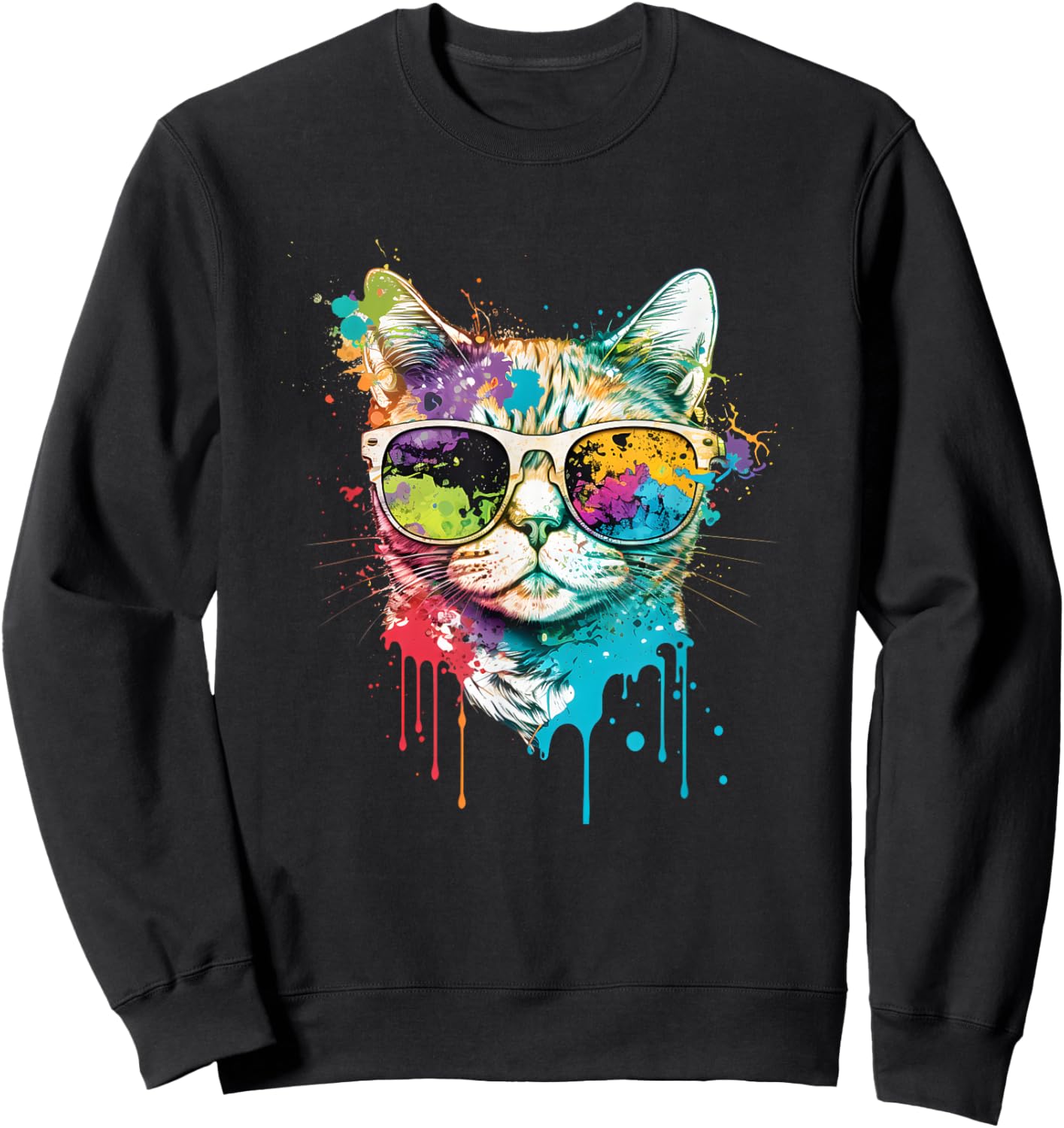 Colorful Cool Cat – Retro Sunglasses Streetwear Cat Sweatshirt - Sweatshirt | Black