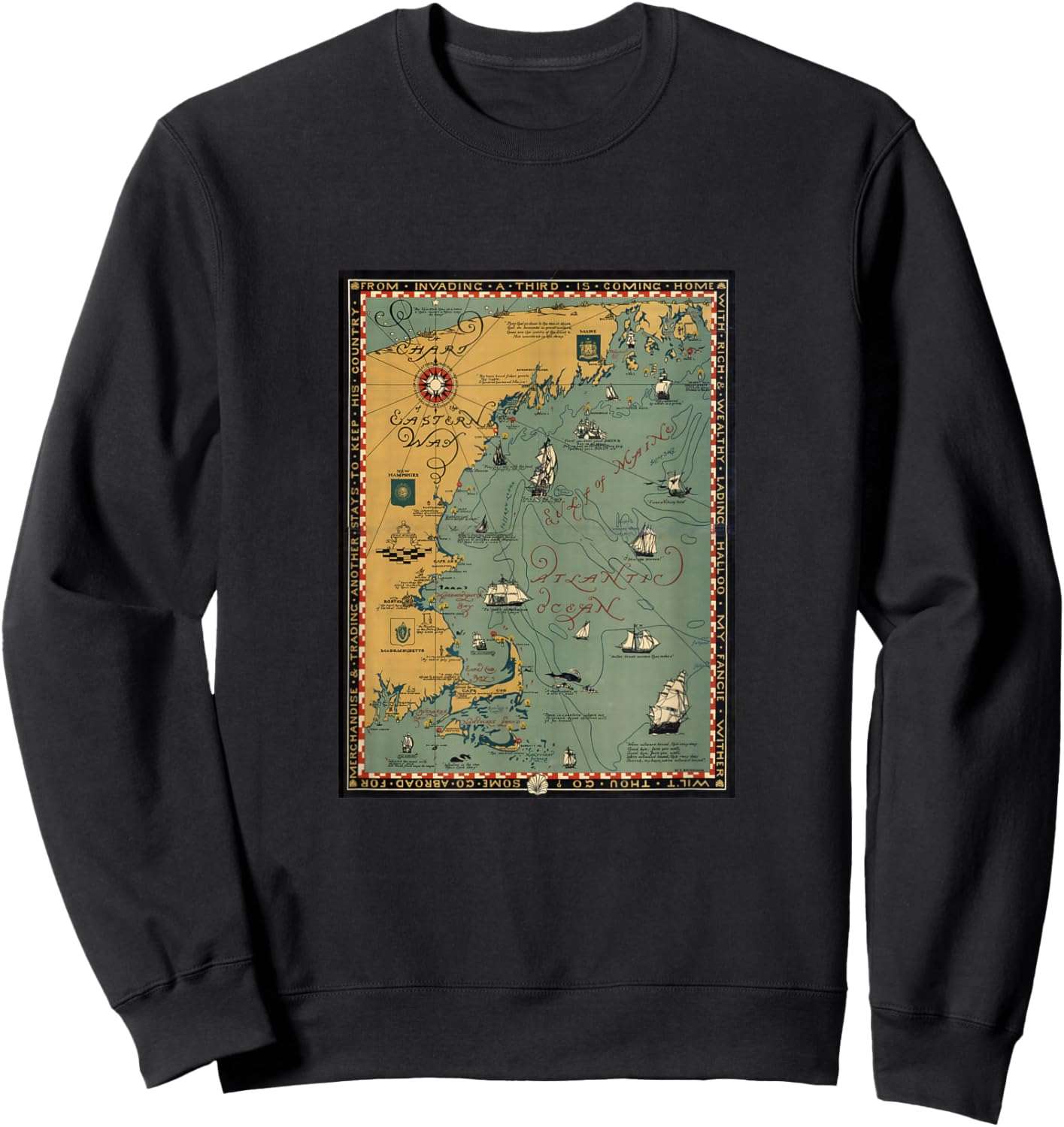 Vintage New England Pictorial Map (1926) Sweatshirt - Sweatshirt | Black