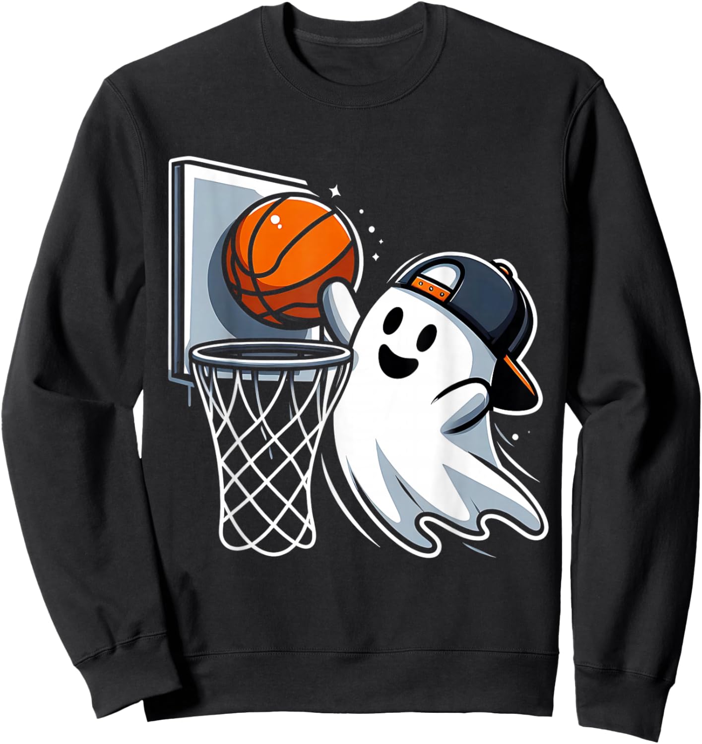 Ghost Basketball Dunk Ghost Playing Basketball Halloween Sweatshirt - Sweatshirt | Black