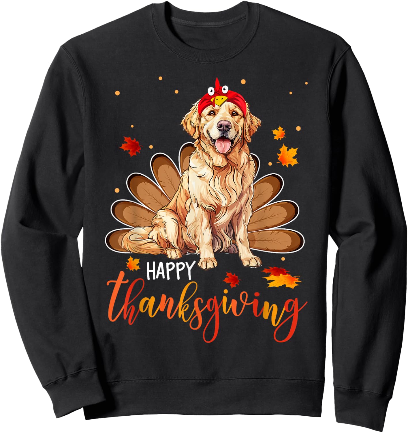 Cute Golden retriever Happy Thanksgiving turkey Dog Women Girls Kids Sweatshirt - Sweatshirt | Black