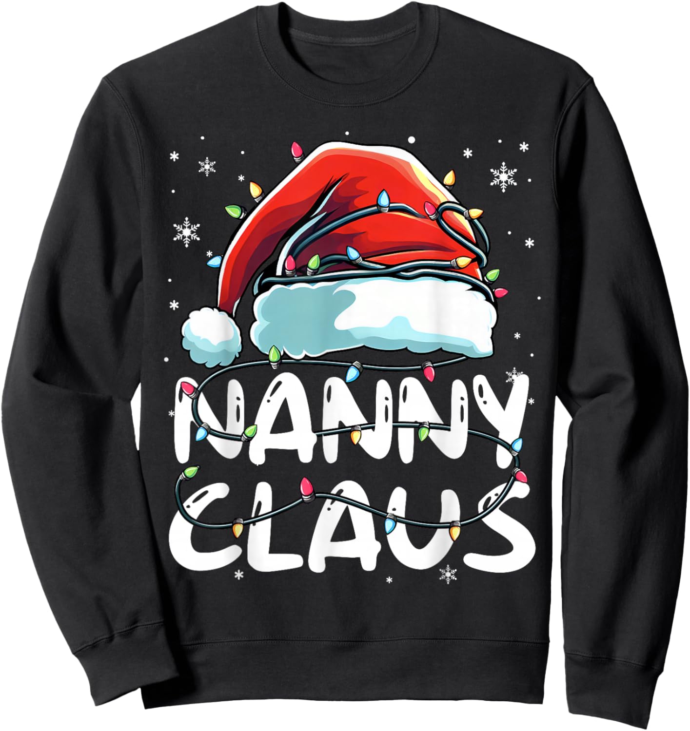 Nanny Claus Christmas Lights Matching Family Xmas Pajama Sweatshirt - Sweatshirt | Black