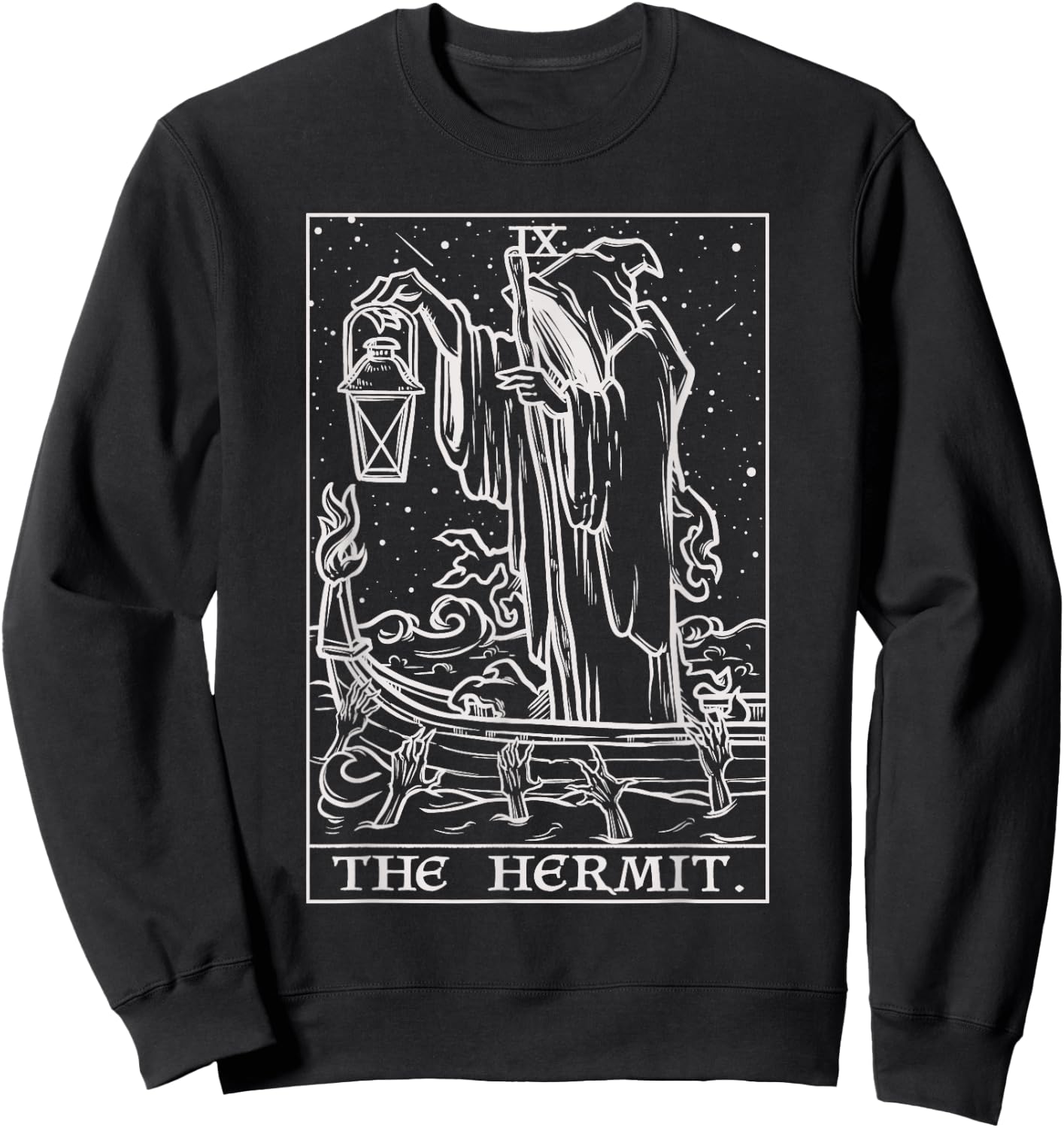 The Hermit Tarot Card Gothic Halloween Grim Reaper Occult Sweatshirt - Sweatshirt | Black