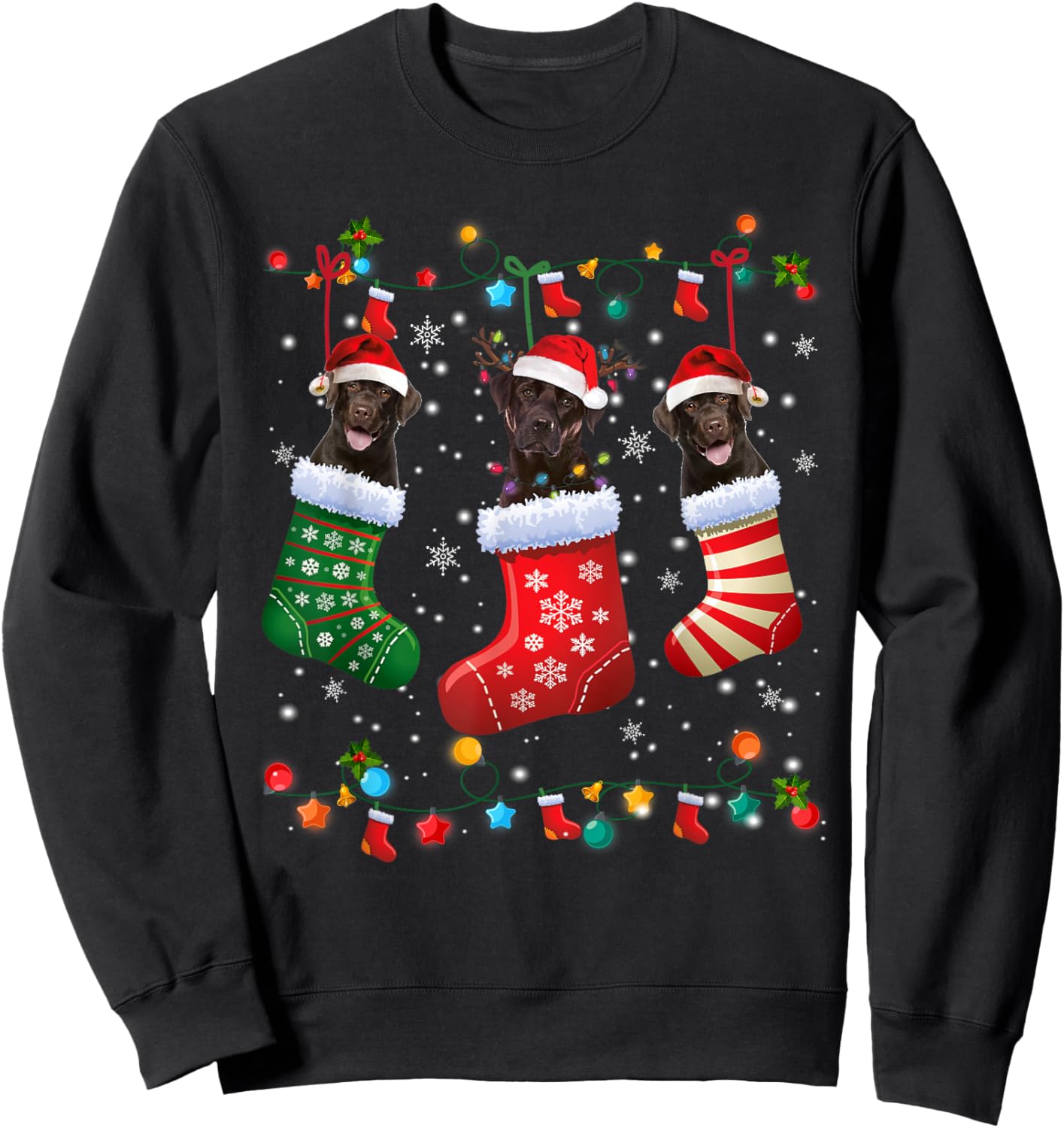 Christmas Socks Pajama Chocolate Lab Labrador Dog Lover Men Women Kids Sweatshirt - Sweatshirt | Black
