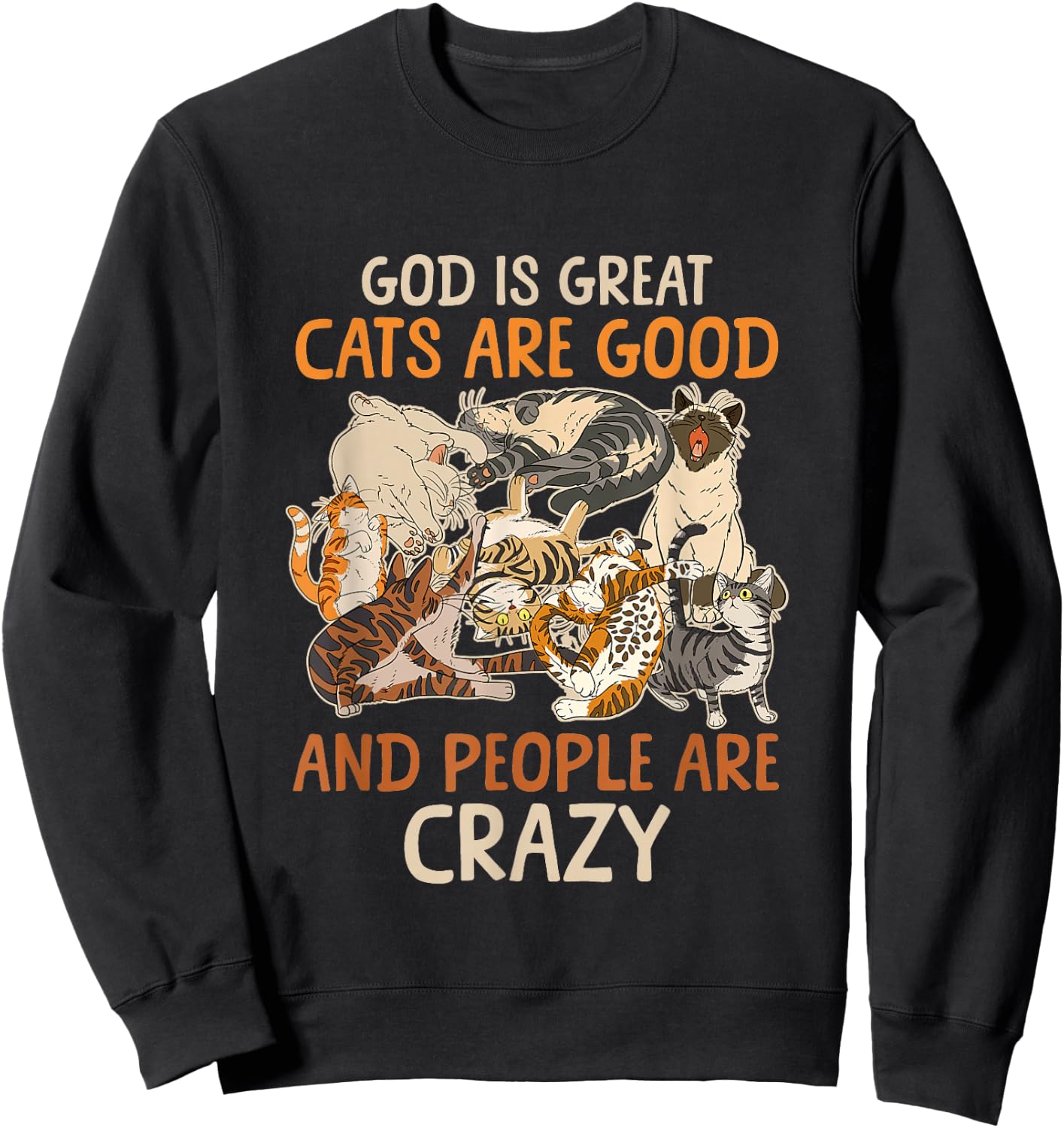 God Is Great Cats Are Good And People Are Crazy Saying Sweatshirt - Sweatshirt | Black
