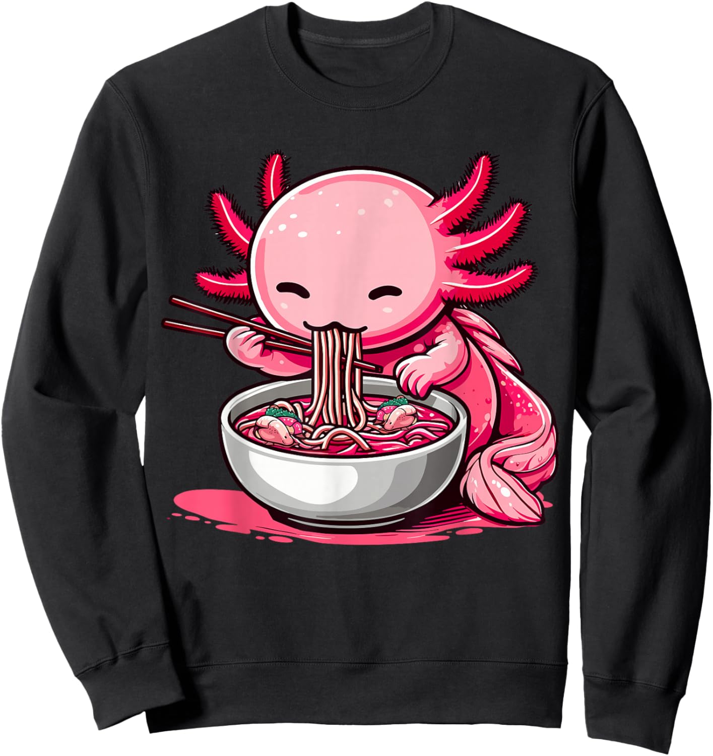 Funny Axolotl Noodle Gifts Anime Kawaii Axolotl Eating Ramen Noodles Kids Teen Adult Black Small Sweatshirt - Sweatshirt | Black