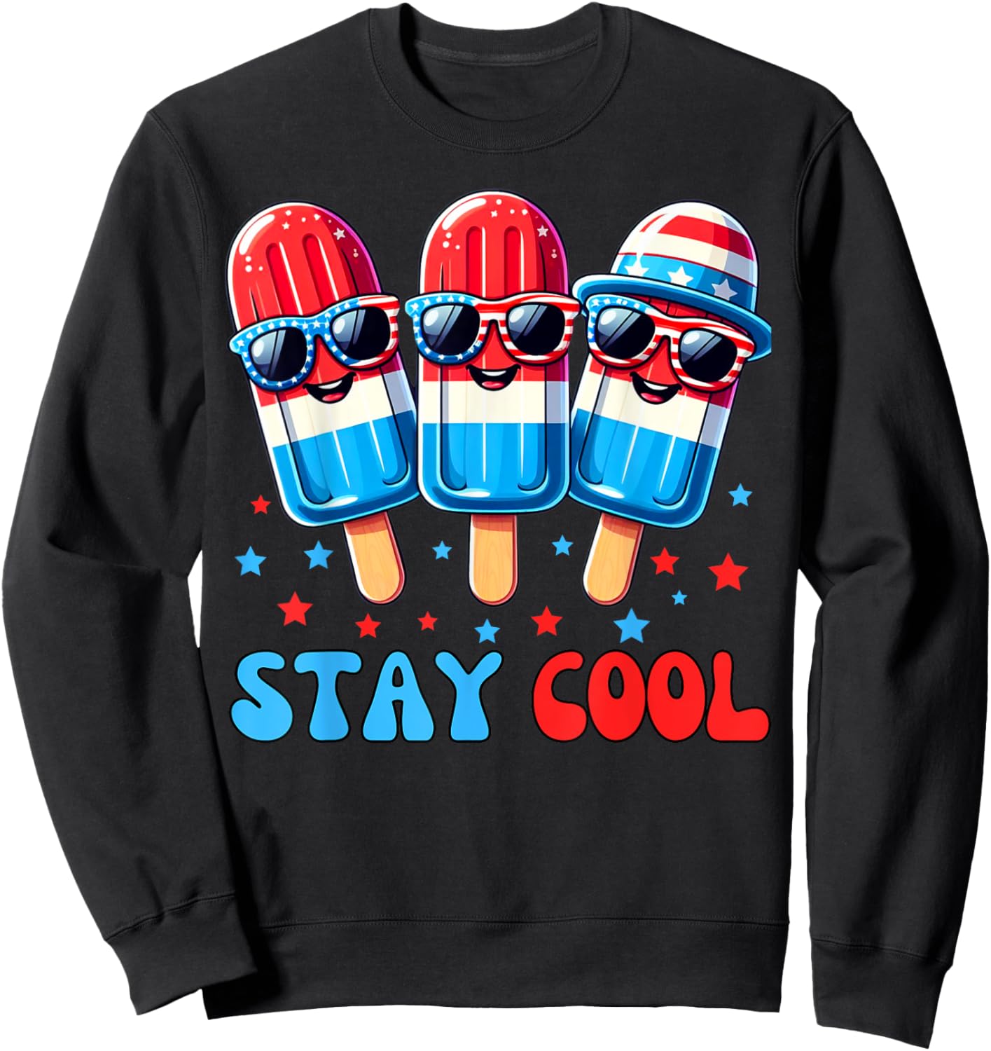 Stay Cool Popsicle 4th of July Boys Men USA American Flag Sweatshirt - Sweatshirt | Black