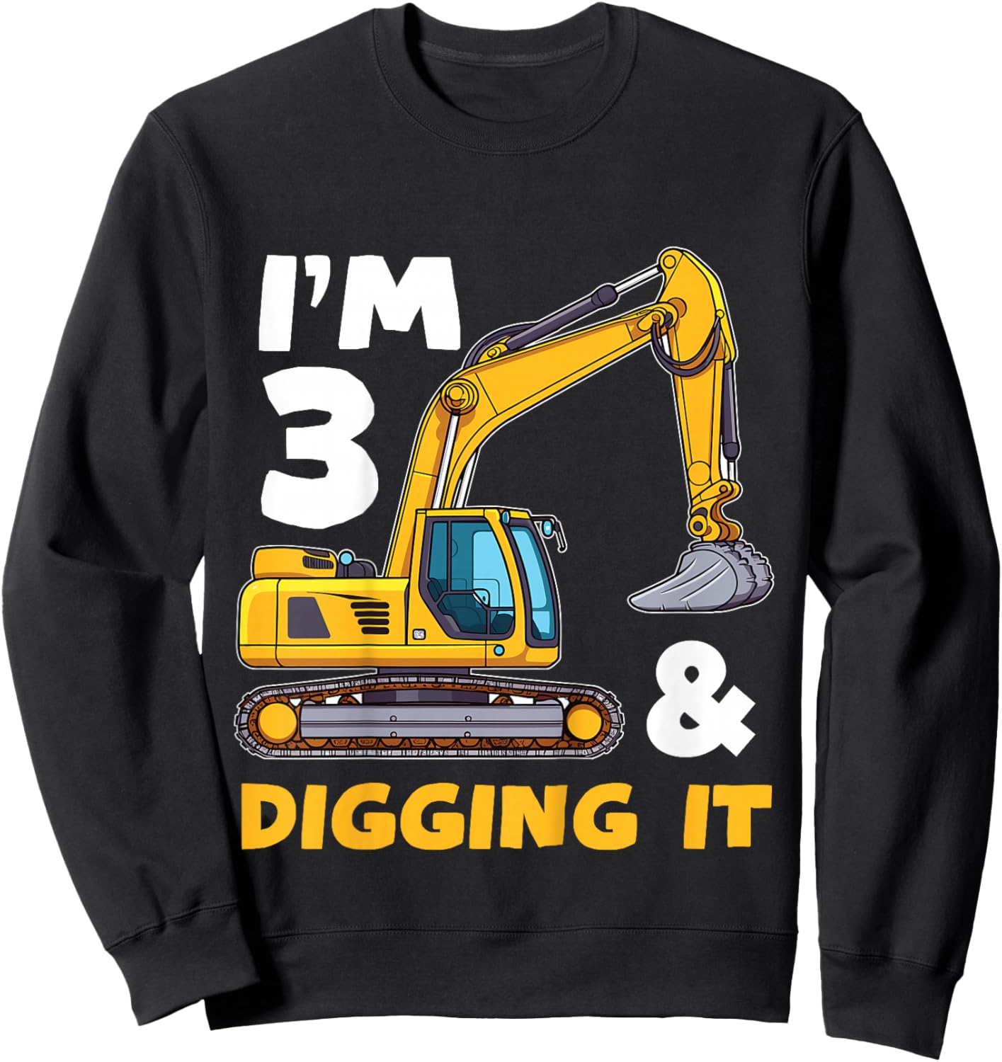 Kids Construction Truck 3rd Birthday Boy Excavator BDay Sweatshirt - Sweatshirt | Black