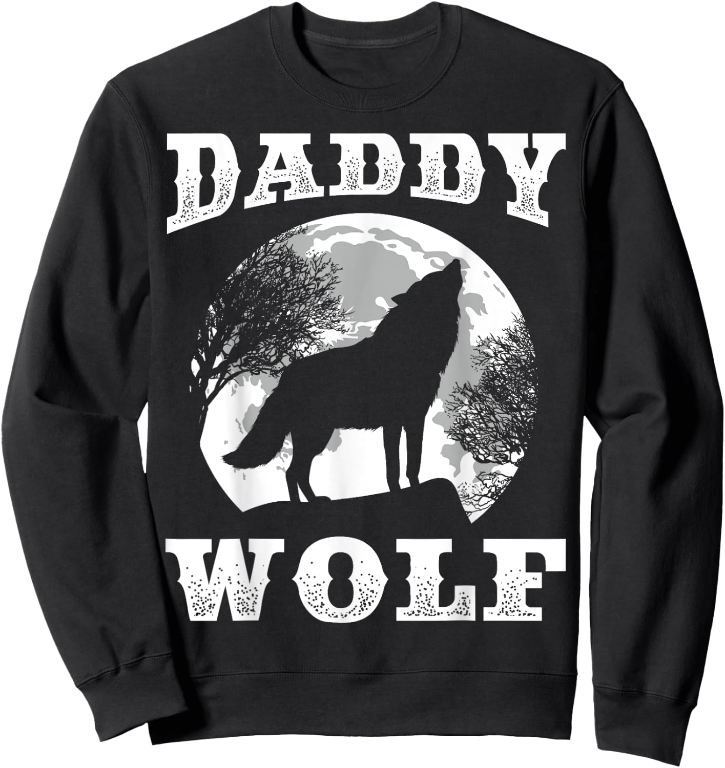 Daddy Wolf Design Wolves Dad Moon Sweatshirt - Sweatshirt | Black